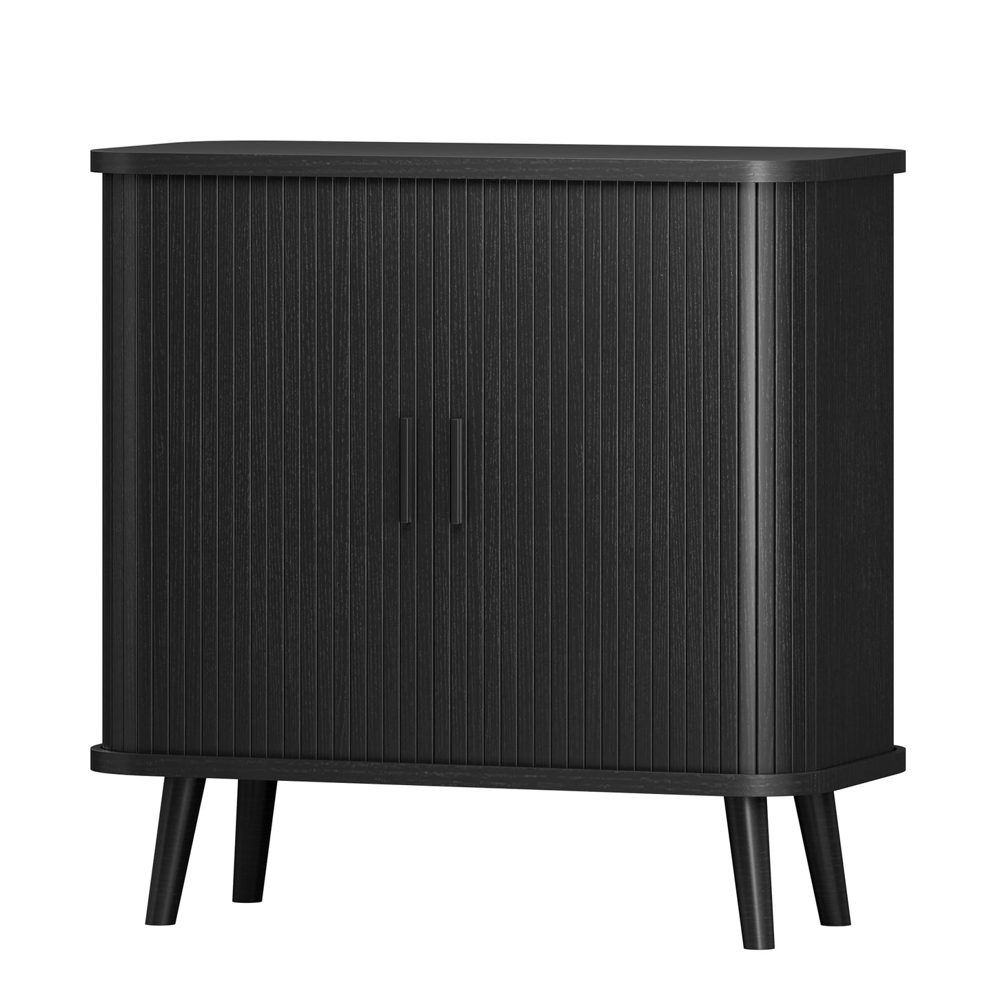 Sideboard Buffet Cabinet with Sliding Door, 31.5" Wide Fluted Modern Accent Storage Cabinet with Adjustable Shelves, Wood Coffee Bar Buffet Console Table for Kitchen, Dining Room, Living Room, Black