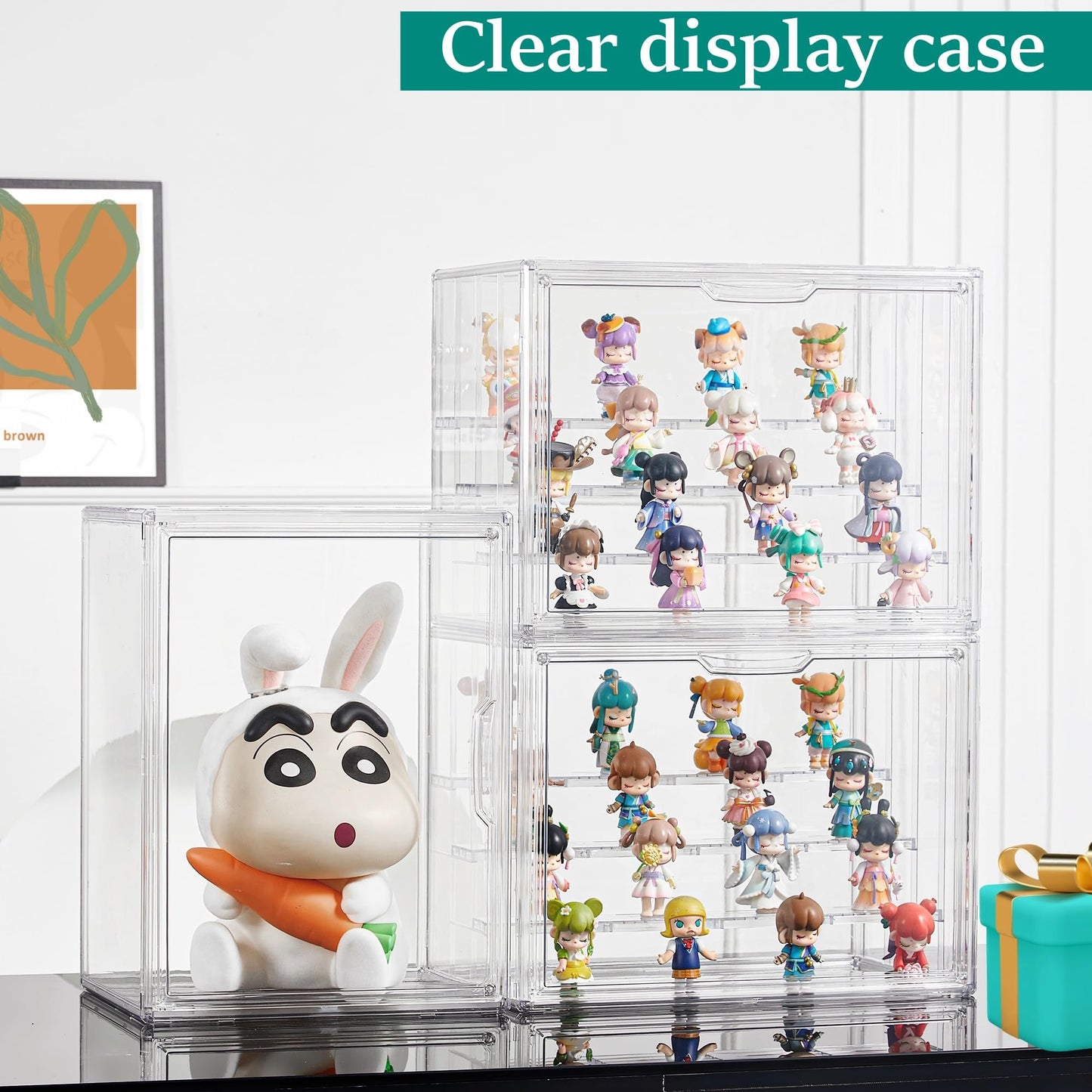 Attelite Acrylic Display Case,Upgrade 4 Tiers Clear Display Case with 3 Adjustable Divider, 4 Pack Stackable Large Storage Box with Magnetic Door for Collectibles Action Figures