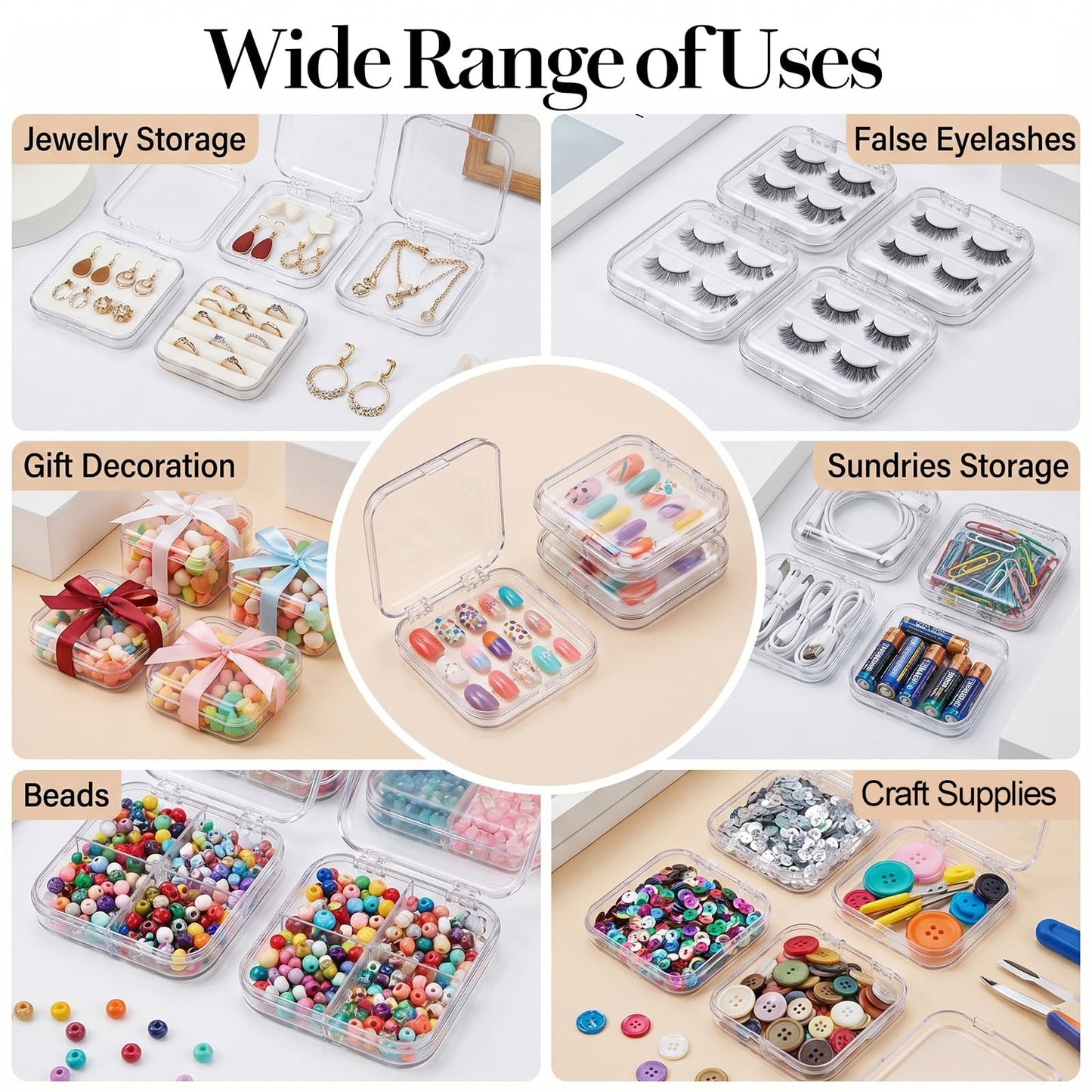 Meyeyaia 48 Sets Press On Nail Boxes, Clear Nail Packaging Case for Press Ons with 180 Pcs Adhesive Double Sided Tape, Acrylic Artificial Nail Display Container for Nails Salon