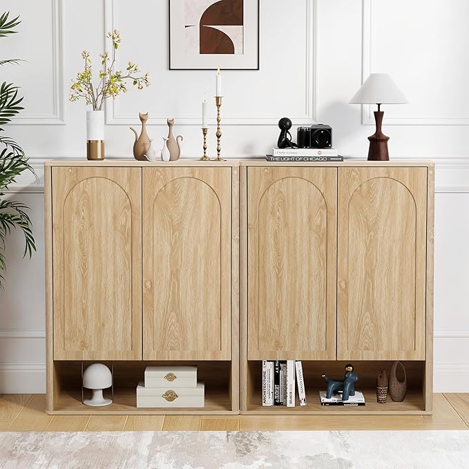 40.94'' Tall and Large Shoe Storage Cabinet with Doors and Adjustable Shelves, 5-Tier Modern Shoe Rack Cabinet Storage for Entryway, Entrance, Hallway, Living Room - Natural