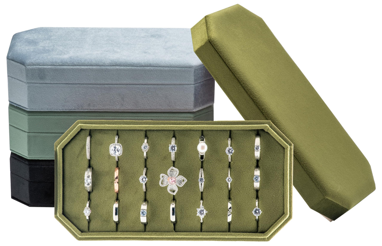 COWFEX Velvet Ring Organizer Display Tray Jewelry Box Earring Holder Case