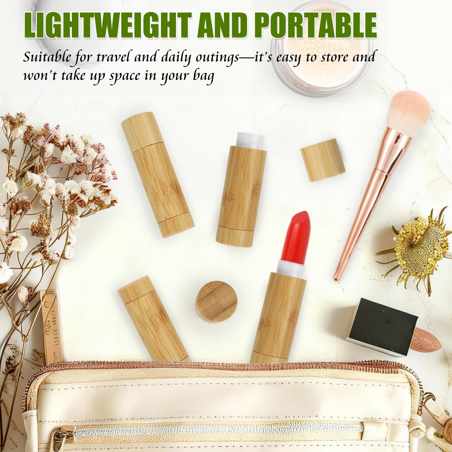 Starry 12Pcs Bamboo Empty Lipstick Tubes, 5g Refillable DIY Lip Balm Tube Containers with Clear PP Plastic Inner, Cosmetic Lipstick Lip Gloss Deodorant Case Holder for DIY Women Girls Makeup