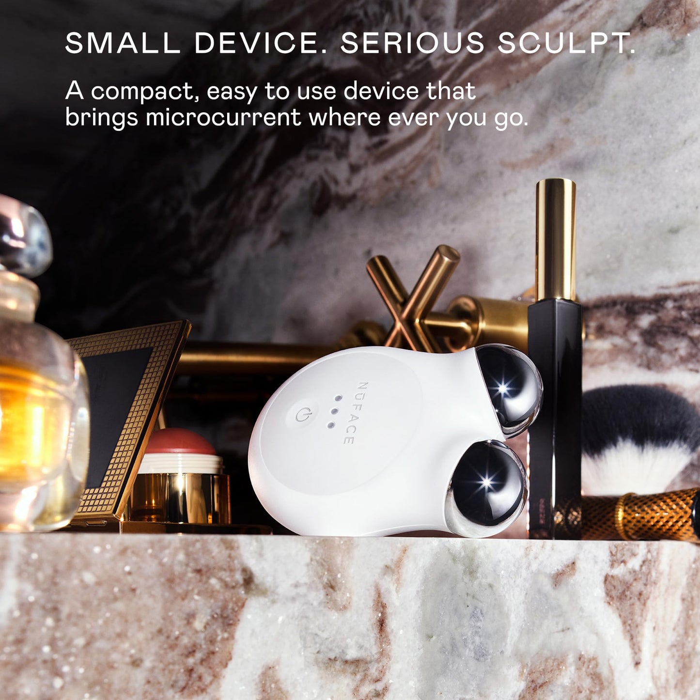 NUFACE MINI+ Facial Sculpting Tool - Microcurrent Face Massager Device for Skin Tightening, Contouring, Depuffing & Toning Cheeks, Neck & Jawline + Lymphatic Drainage & Activator Gel, Sandy Rose