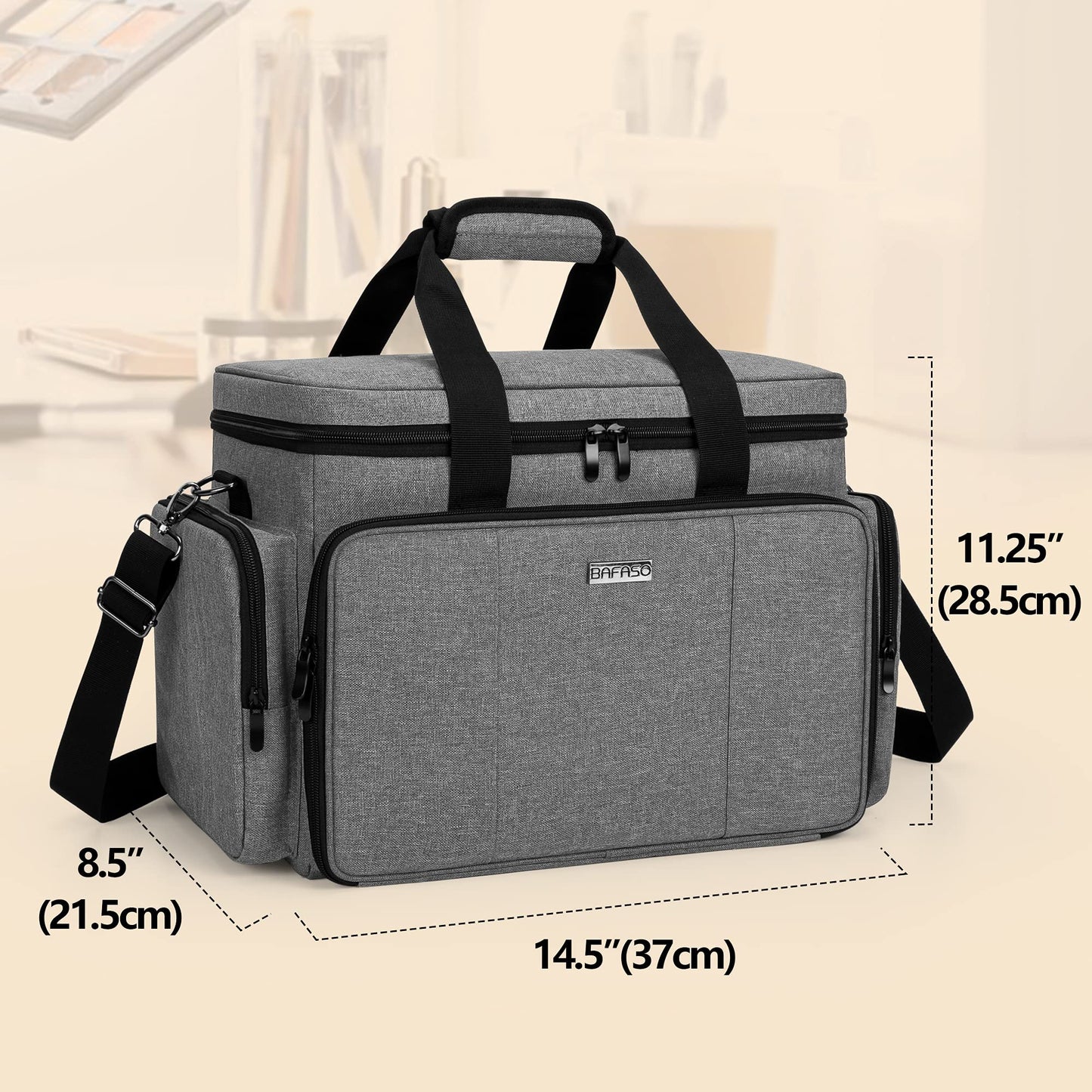 BAFASO Large Makeup Bag Cosmetic Bag with Removable Dividers, Travel Makeup Case Holds Cosmetics and Hair Supplies, Gray