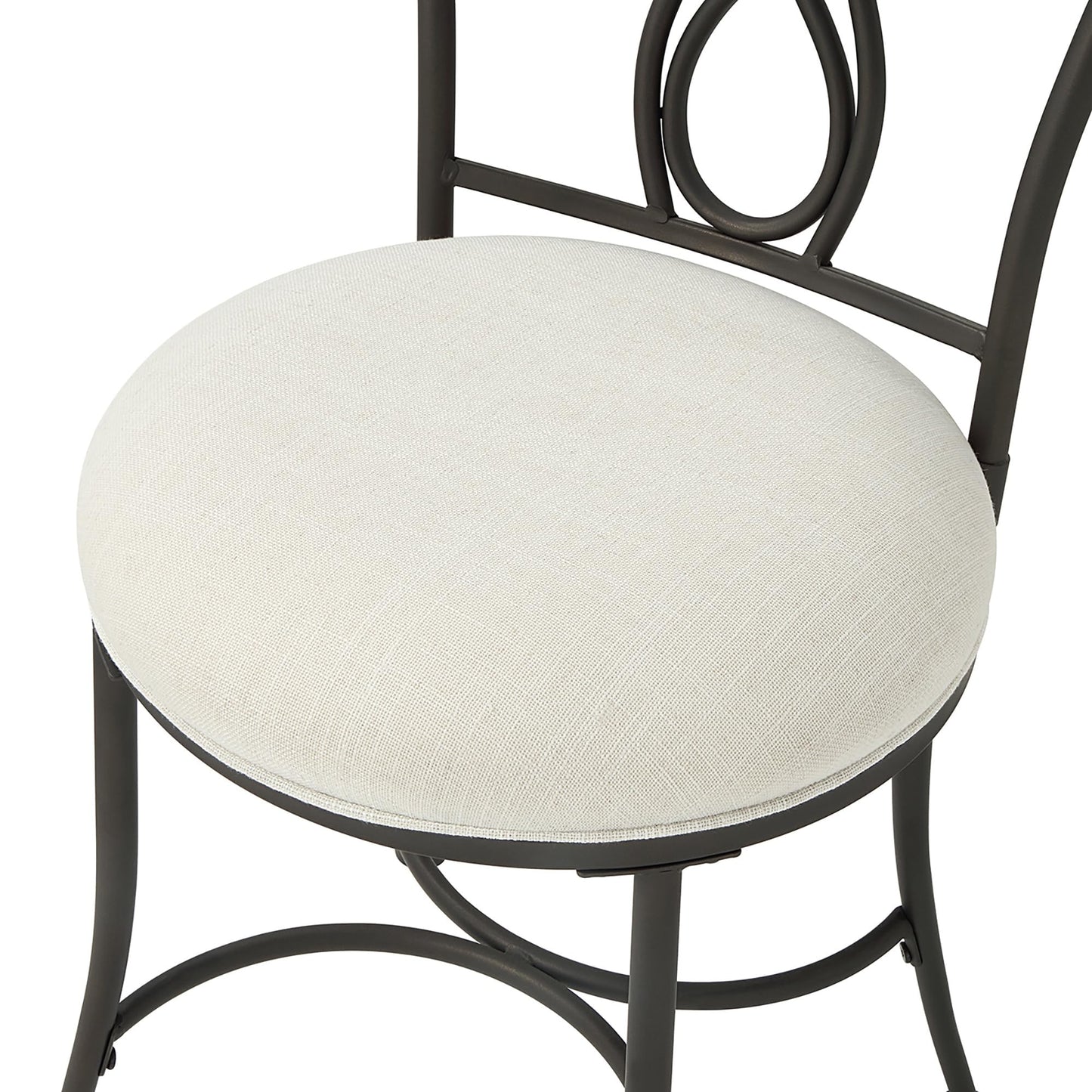 Azalea Park Ornate Iron Bronze Vanity Stool – Cream Upholstered Mid-Back Seat, Sturdy Iron Frame, Stylish Makeup Stool for Bath or Bedroom – Supports 300 lbs, Easy Assembly