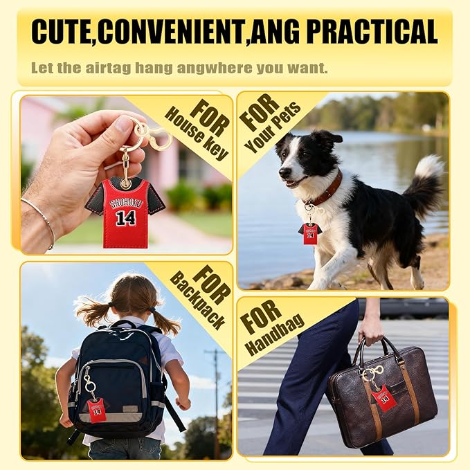 Leather Keychain for Airtag, Cute Protective Keychain Holder Compatible with Apple Air Tag,GPS Item Tracker Case Cover for Keys,Bags,Pets,Luggage(Jersey)
