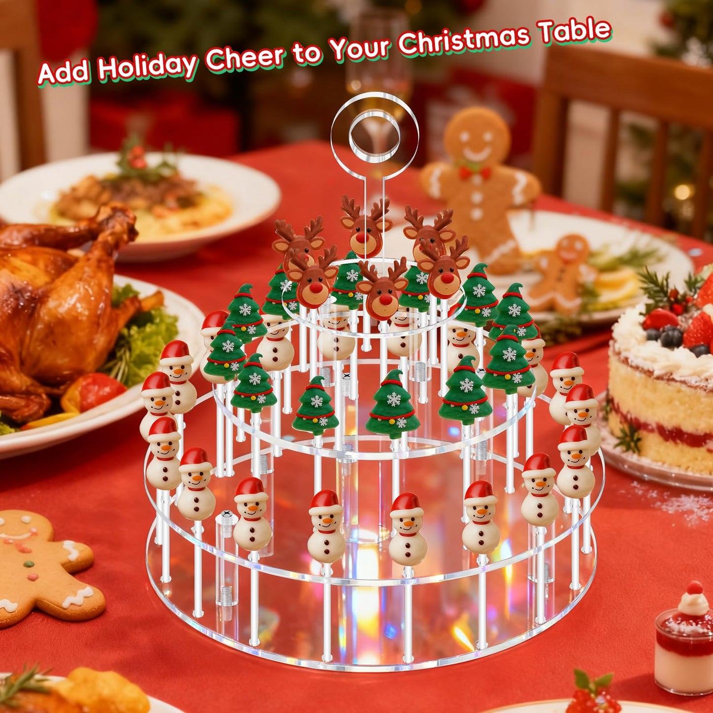3 Tier Acrylic Lollipop Stand with Handle, 36-Hole Clear Cake Pop Holder with 100 Sticks, 100 Wrappers, 100 Gold Twist Ties, Candy Dessert Display Rack for Weddings, Birthday Parties, Baby Showers