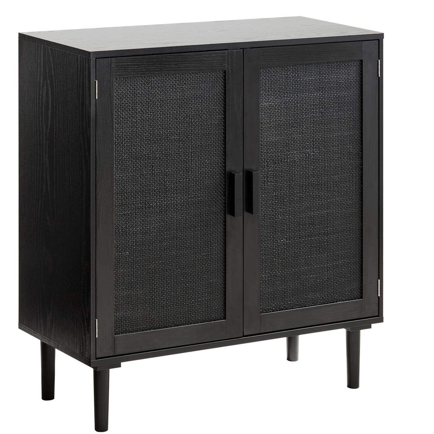 VEVOR Buffet Cabinet, Rattan Sideboard Cabinet with 2 Magnetic Doors and Adjustable Shelves, Accent Sideboard Buffet with Wooden Legs & Power Cord Hole for Hallway, Entryway, Kitchen, Black