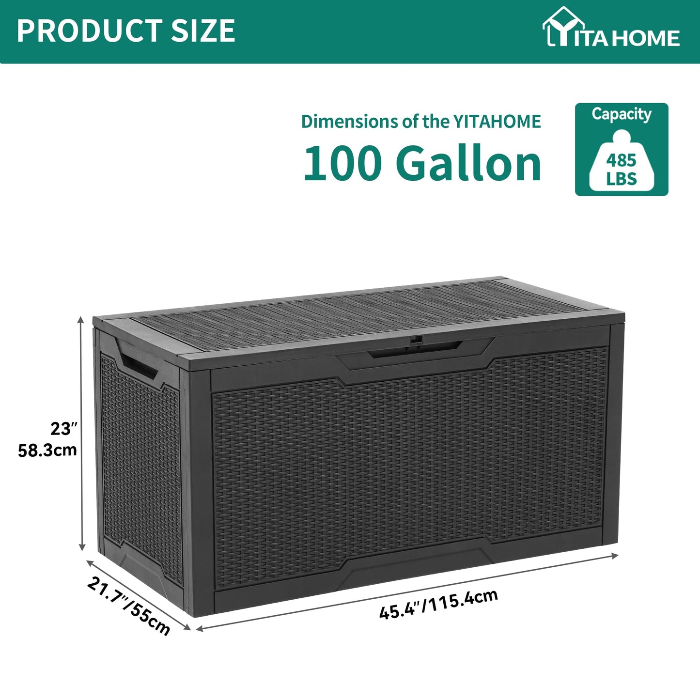 YITAHOME 100 Gallon Outdoor Storage Box, Large Water Resistant Resin Deck Box, Indoor Outdoor Lockable Storage Container for Patio, Garden, Cushions, Tools, Equipment (Black)