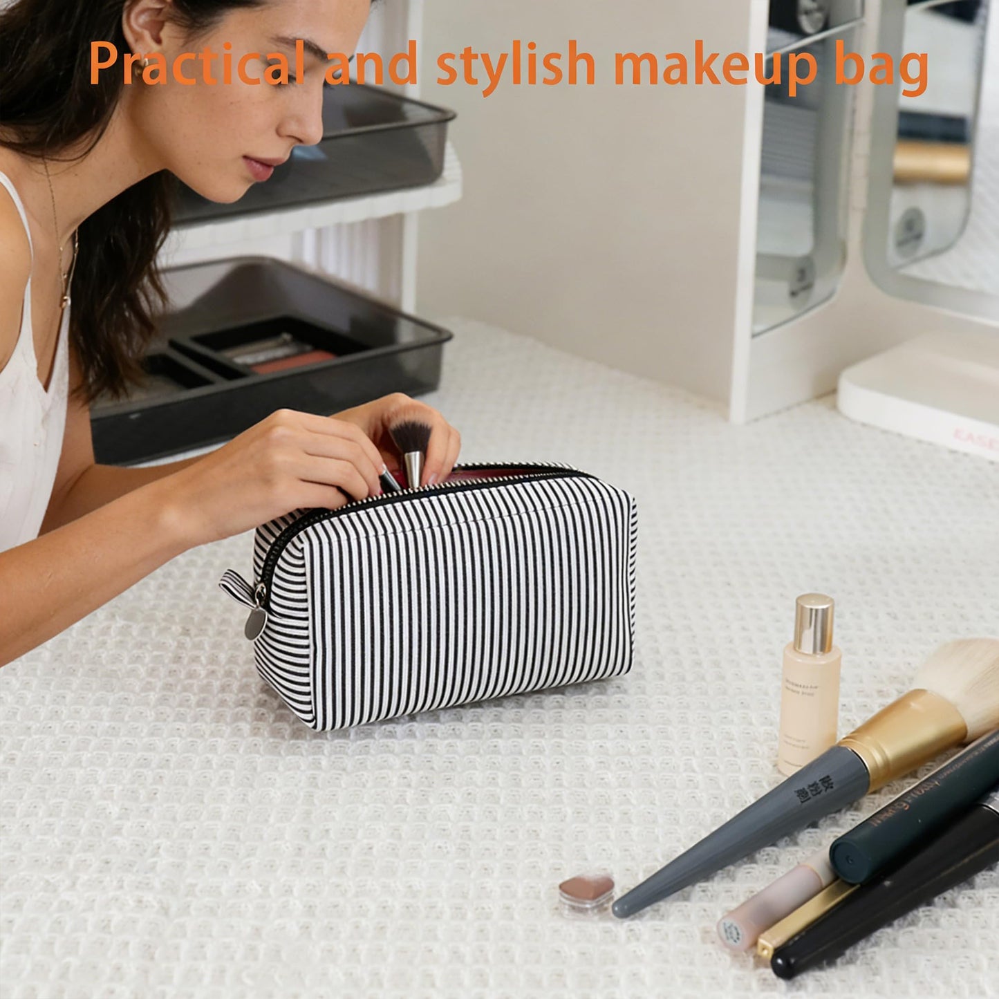 CALINNL 2pcs Makeup Bag Travel Toiletry Bag for Women Lightweight Make Up Bag Purse Organizer Pouches Large Cosmetic Bag Small Makeup Pouch Medicine Bag Travel Essentials for Women Black