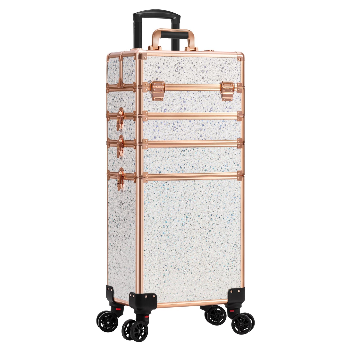AROUS Rolling Makeup Train Case 5 in 1 Cosmetology Case on Wheels Large Cosmetic Organizer Travel Cart for Hairstylist Artist Nail Beauty Salon Barber,White