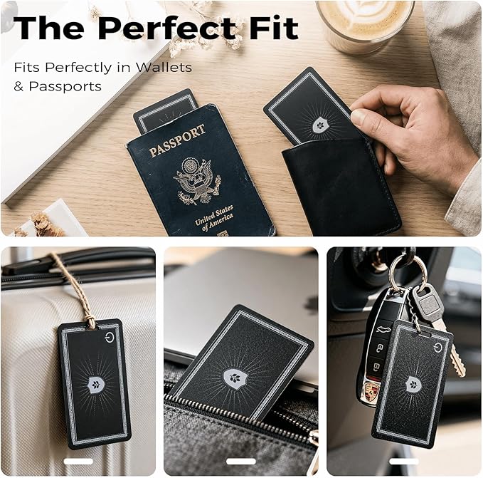 Wallet Tracker Card (iOS Only),Ultra Slim 0.07in,Rechargeable Bluetooth Tracker, IP68 Waterproof,Wireless Charging, Smart Location Finder for Keys, Wallet, Passport, Luggage Tags (2- Pack)
