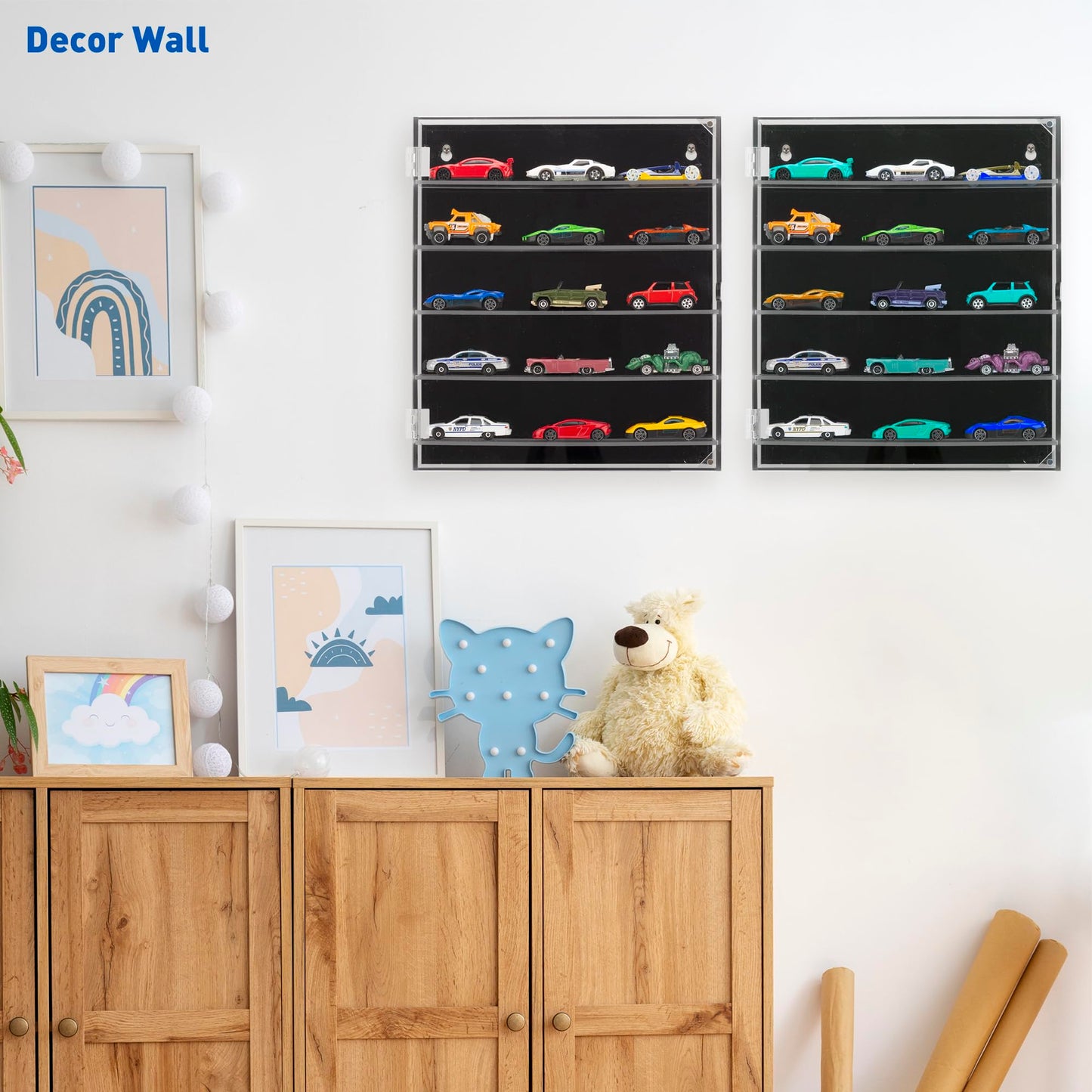 KISLANE 5-Tier Acrylic Toy Car Storage, Toy Cars & Matchbox Cars Display Case, Transparent Toy Car Case Showcase with Magnetic Switch Door (5-Tiers)