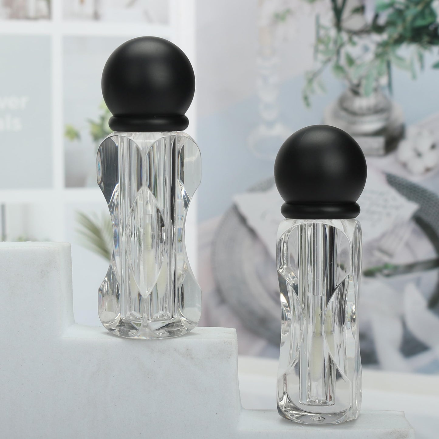 COSIDEA 18pcs Empty 3.5ml Black ball shape lip gloss tubes with clear wand deo foot brush lipgloss tube container for lip oil