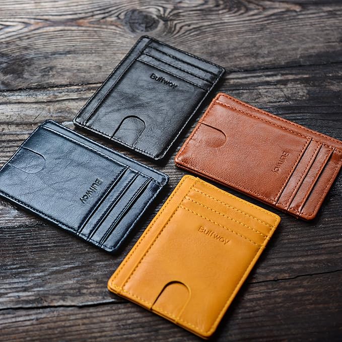 Buffway Slim Minimalist Front Pocket RFID Blocking Leather Wallets for Men and Women - Alaska Brown