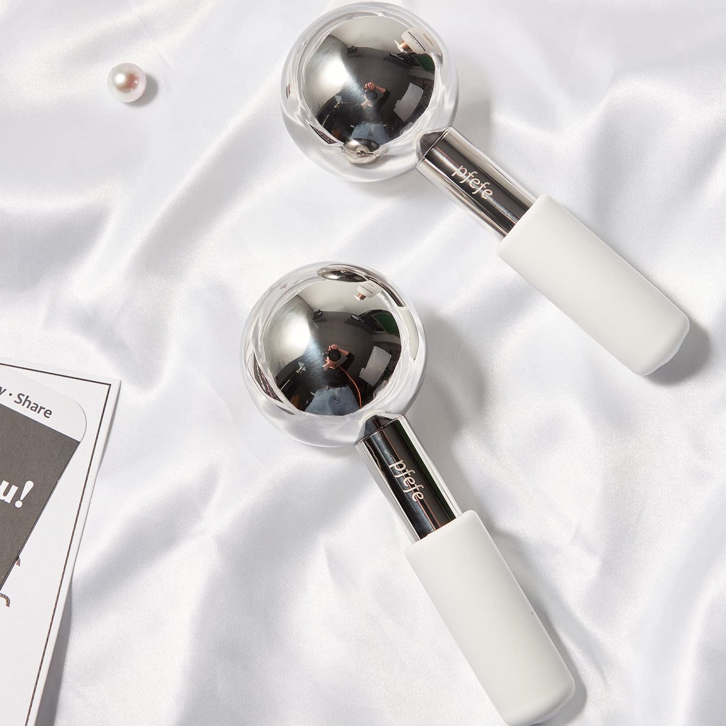 pfefe Ice Globes for Face & Eyes, Unbreakable Stainless Steel Cryo Sticks for Beauty Routines, Facials Cold Roller Cooling Globes for Puffiness, Wrinkles, Dark Circles, Headaches