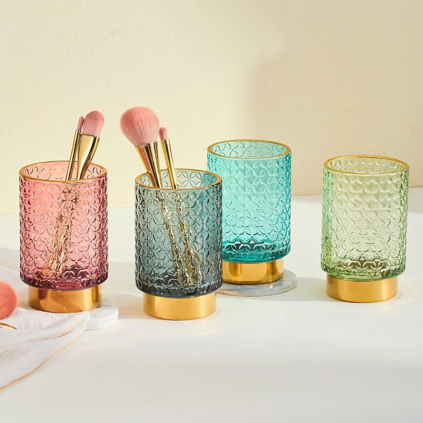 LEICURACE Makeup Brush Holder Organizer,Toothbrush Holders,Desk Pen Pencil Holder,Multifunctional Vintage Glass Brush Cup(A44-4-US)