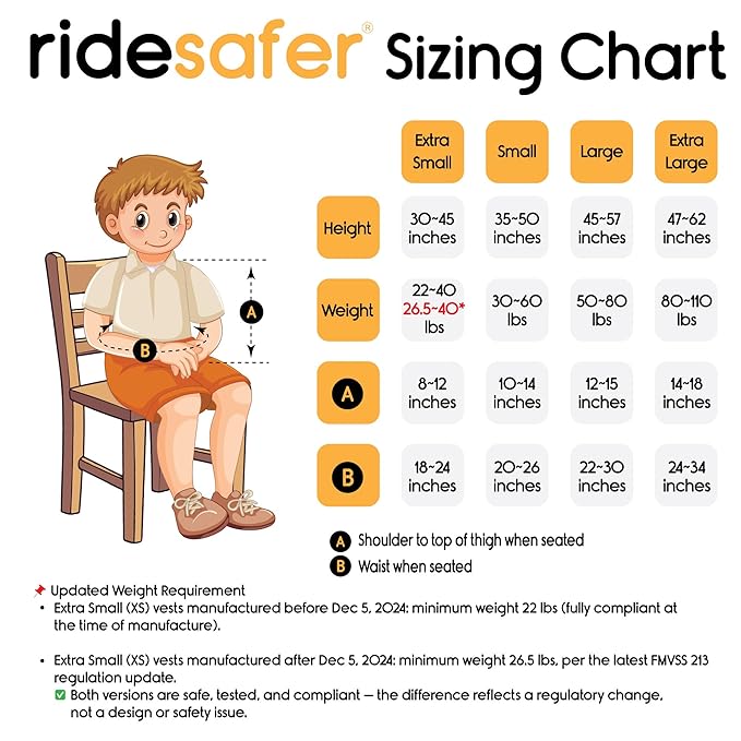 RideSafer - Extra Small (XS) Yellow, Lightweight, Compact, Portable Car Seat, 2+ Years; 26.5–40 lb - Perfect for Travel and Everyday Child Safety