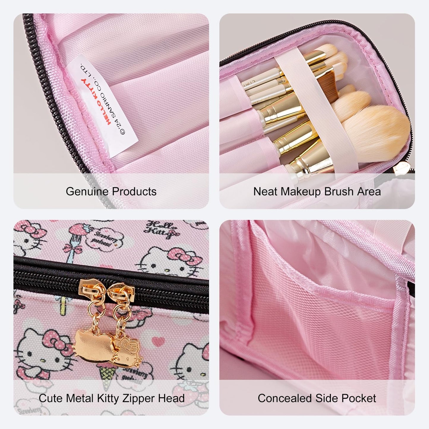 AmBealla Cosmetic Bag Large Makeup Bag Pink Makeup Travel Case with Brush Holder,Canvas Organizer for Women,Toiletry Bag for Skincar &Beauty Tools Sweet Cute for Girls