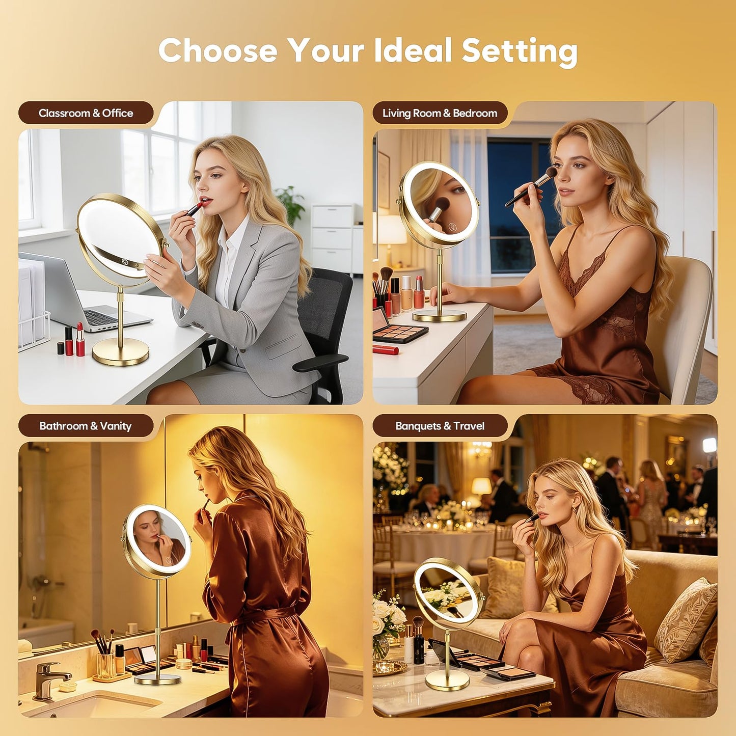 Zlroluyn 30X Magnifying Makeup Mirror with Lights, Height Adjustable Double Sided Vanity Mirror, 360° Rotation Cosmetic Mirror for Desk Bathroom - Antique Bronze