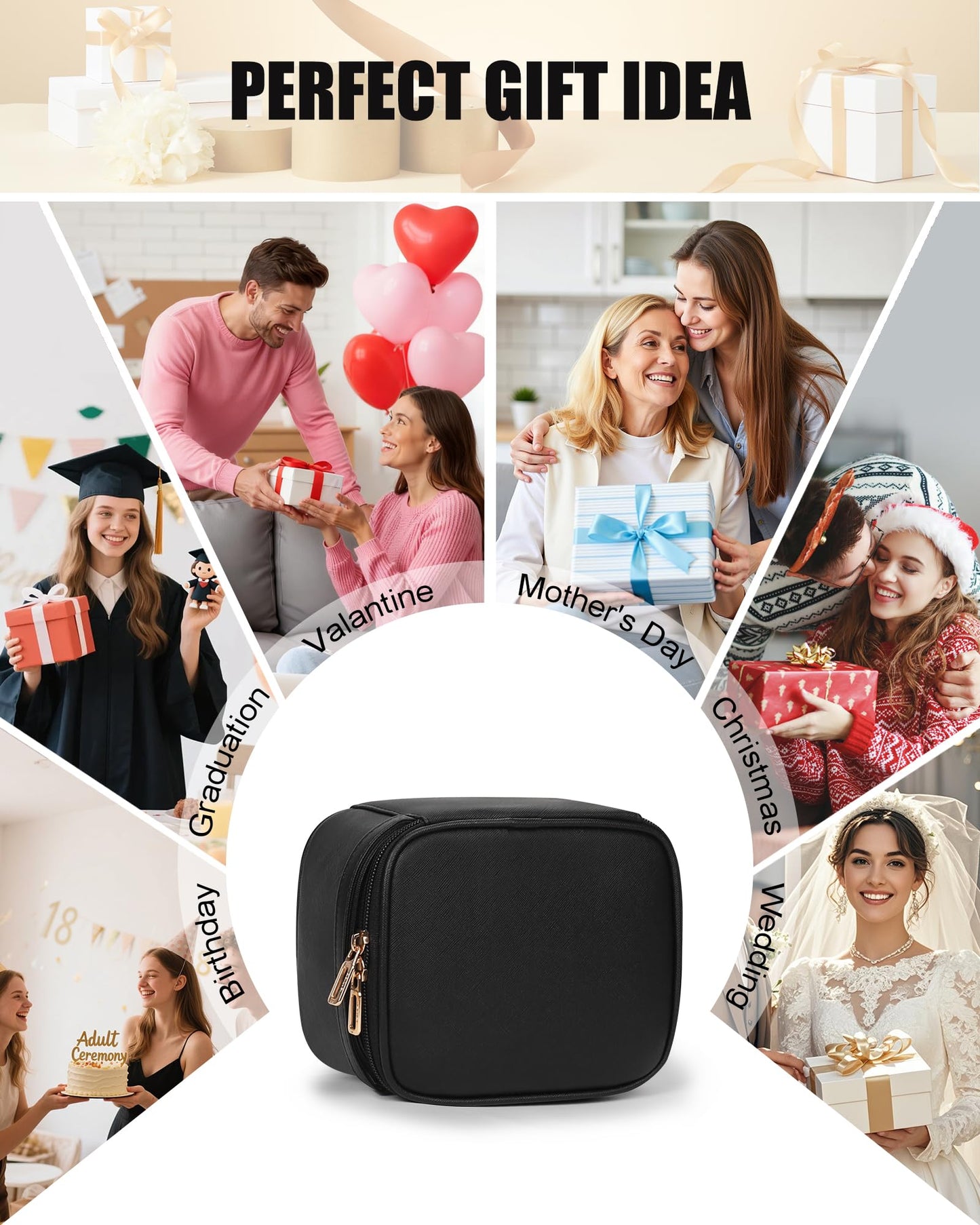 Relavel Small Makeup Bag with Led Mirror, Travel Cosmetic Case with 3 Light Modes and Adjustable Brightness, Foldable Makeup Pouch with Toiletries for Daily Use丨Work Touch-Ups丨Camping - Black