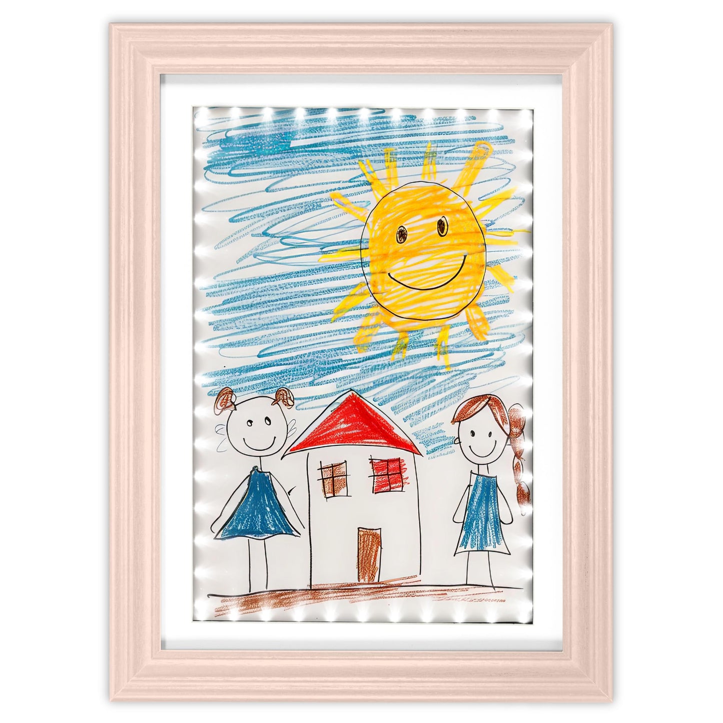 KOTNYX LED Light Kids Artwork Frame - Front Opening Kids Art Display Picture Frame, Holds 100 Pictures, MDF & Shatter-Resistant Glass, Standing Frame/Wall Hanging,13.3x10, Mat 11.6x8.3 - Peach