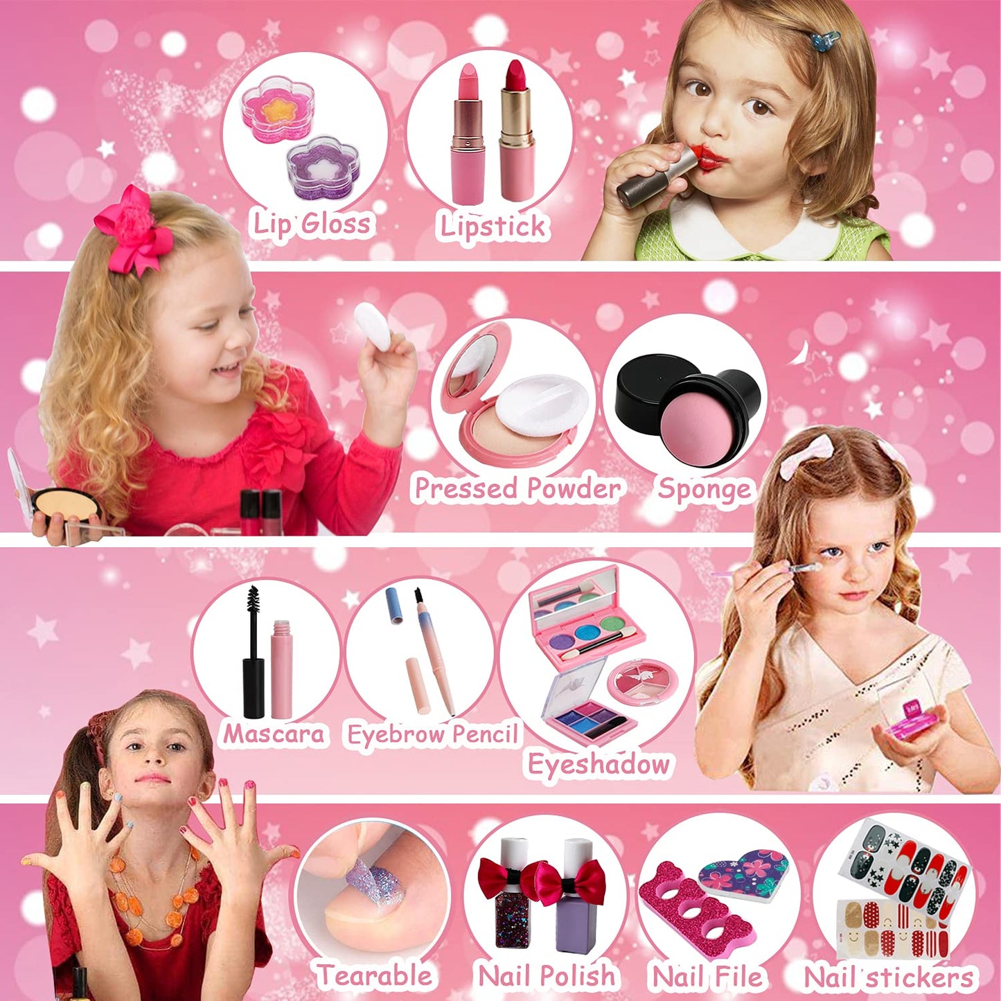 For Ideahome Washable Kids Makeup Girl Toys - Real Make Up Set for Toddler Little Girls Princess, Christmas Birthday Gift for Girls 4-12 Year Old