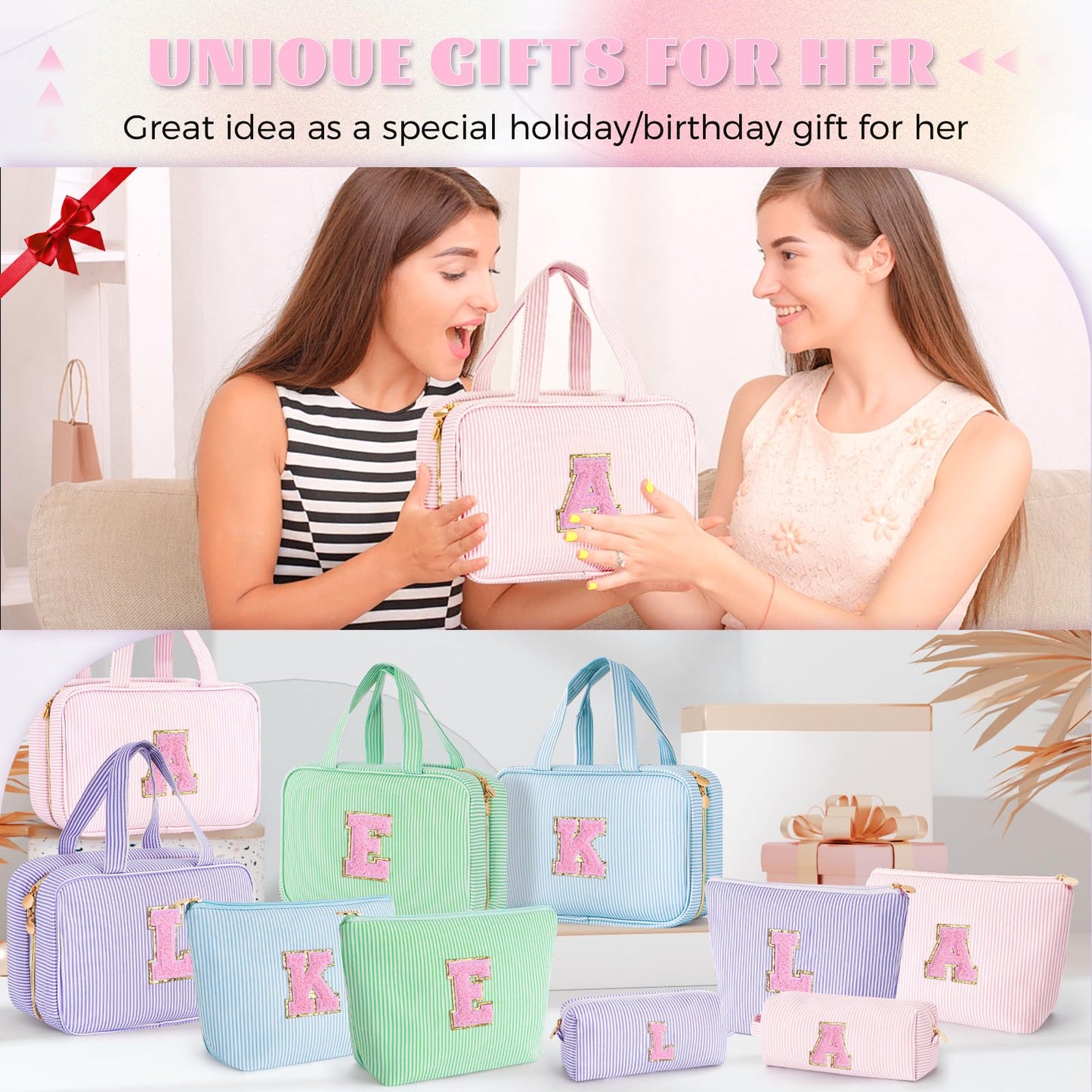 Fystdtote Gifts for Teen Girls Women - Personalized Toiletry Bag Initial Makeup Bag | Travel Cosmetic Bag | 8 9 10 11 12 13 14 15 16 Years Old Girl Gift Trendy Stuff - Pink A