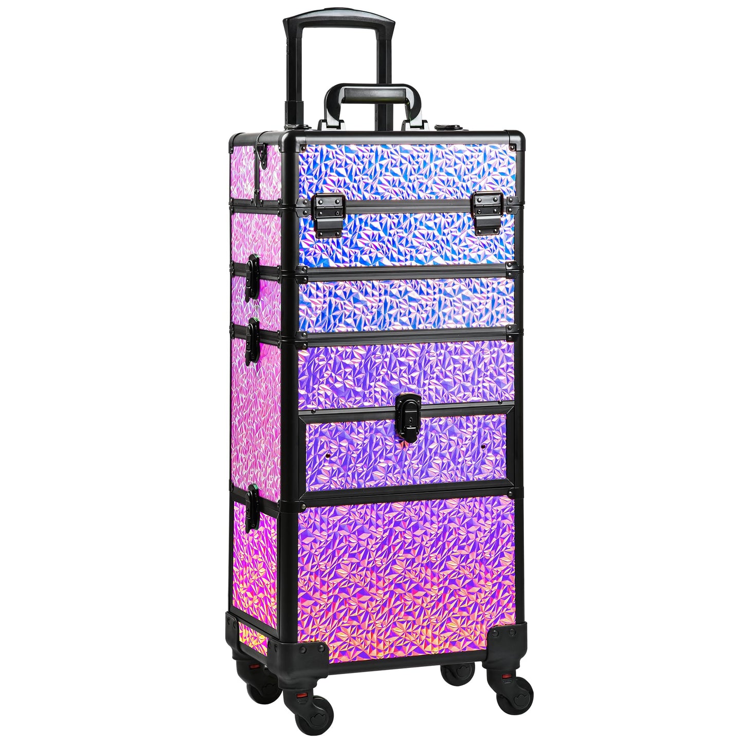 GALHUBIS Makeup Train Case with Drawer, Rolling Makeup Case, Cosmetology Case on Wheels, Gift, Large Makeup Case Organizers, Professional for Salon Barber, Nail, Tattoo, Black Colourful