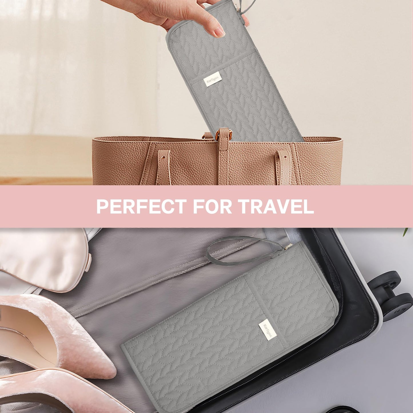 KarSyon Hot Tools Organizer Heat Resistant Mat Case Hair Tools Holder Travel Bag Portable Hair Styling Tools Cover Pouch for Curling Iron,Flat Iron,Hair Straightener (Grey)