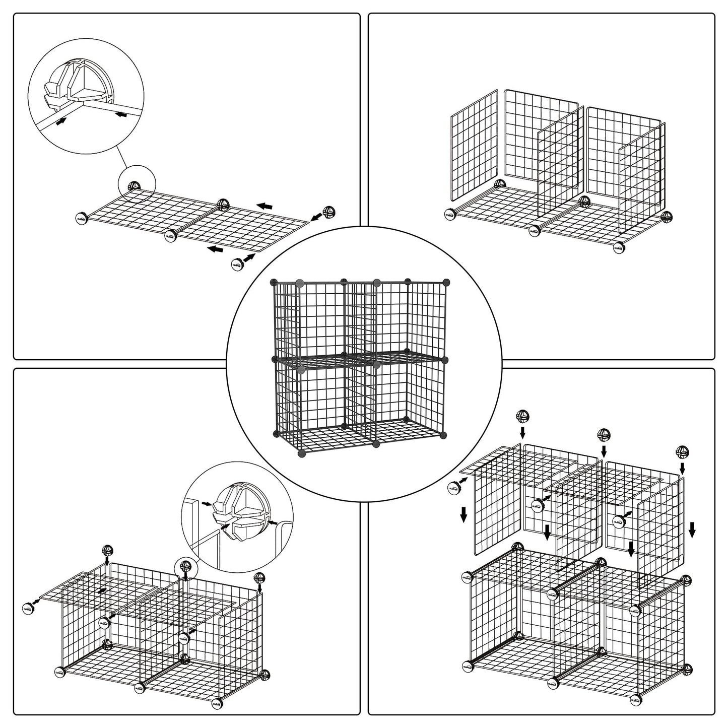 C&AHOME Wire Cube Storage, 4-Cube Storage Organizer Metal, C Grids Storage Bins Shelving, Modular Bookshelf Shelf, Closet Cabinet Ideal for Bedroom, Office 12.4”L x 24.8”W 36.6”H Black UWCS3004B