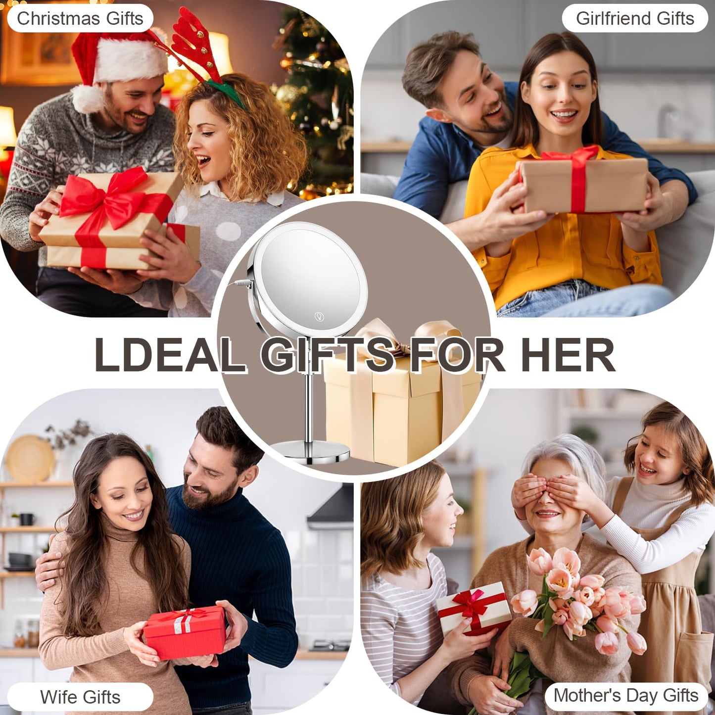 8.5" Makeup Mirror with Lights, 1X/20X Lighted Magnifying Mirror with 3 LED Lighting , 3000mAh Rechargeable Double Sided Vanity Mirrors Height Adjustable and Adjustable Brightness for Desk Women Gift