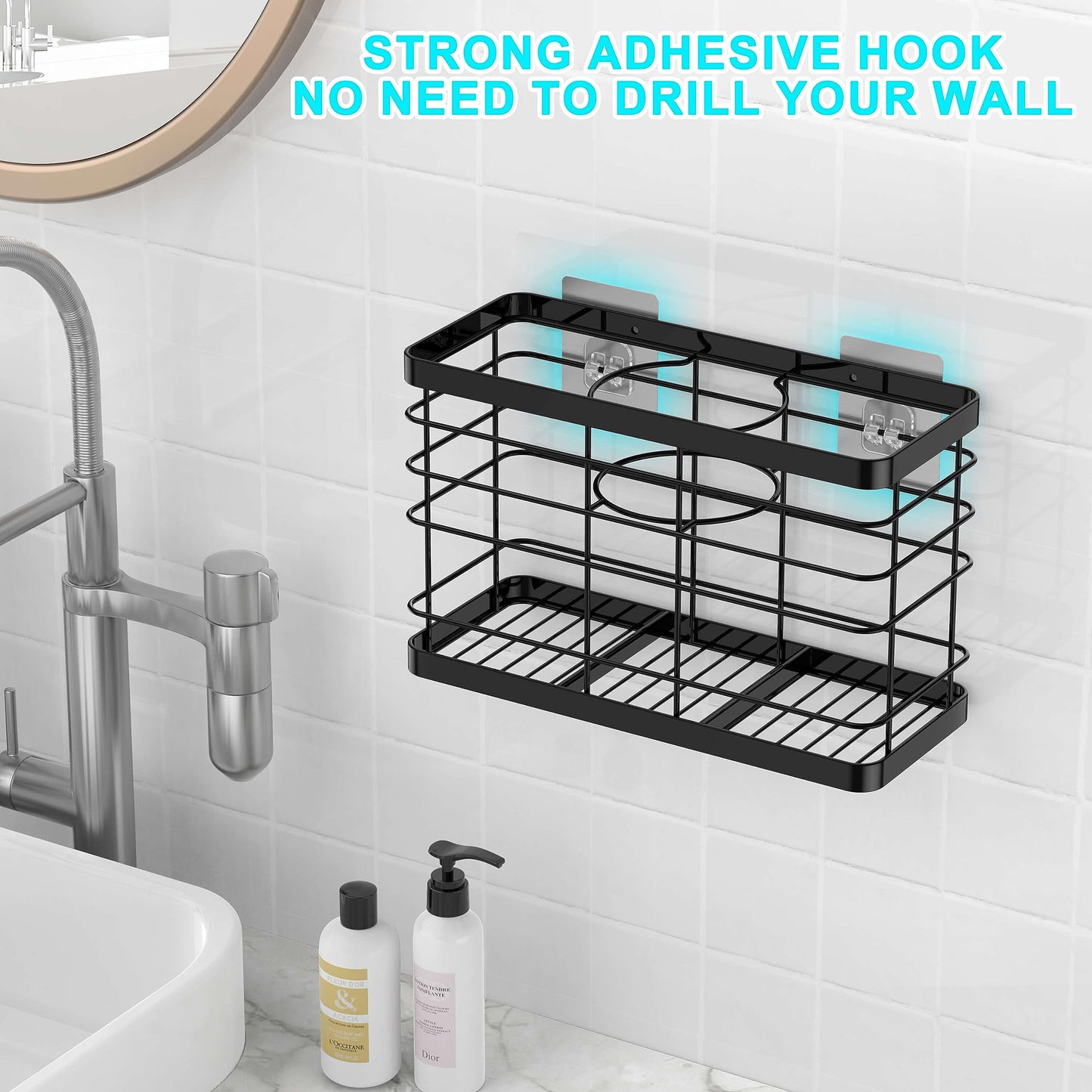 Vecallo Hair Tool Organizer - Blow Dryer & Hair Dryer Holder Cabinet Door, Bathroom Organizer & Storage Basket for Styling Tools