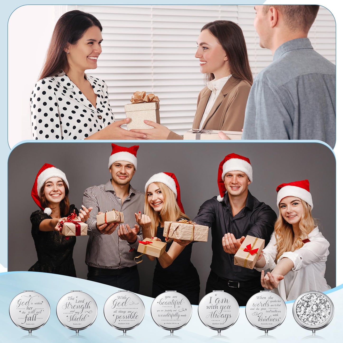 Thyle 12 Pcs Compact Mirror Bulk Gifts Christian Pocket Mirror for Confirmation Favors Catholic VBS Women Bible Verse Wallet Makeup Compact Religious Baptism(Same,Silver)