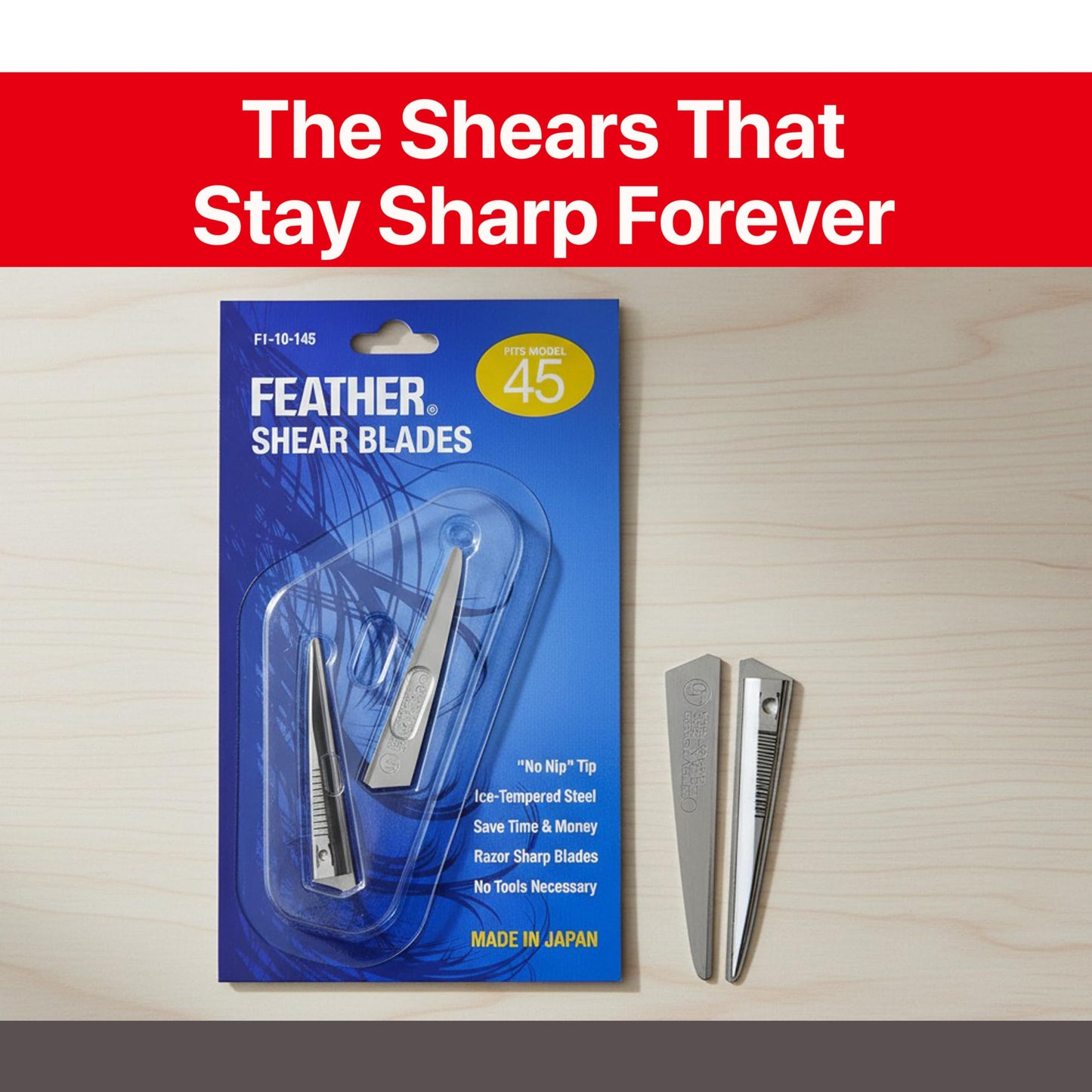 Feather - Switch-Blade Haircutting Shears Replacement Blades - for Professional Stylists & Barbers - Stainless Steel - No-Nip Tip - Made in Japan - 45 Model