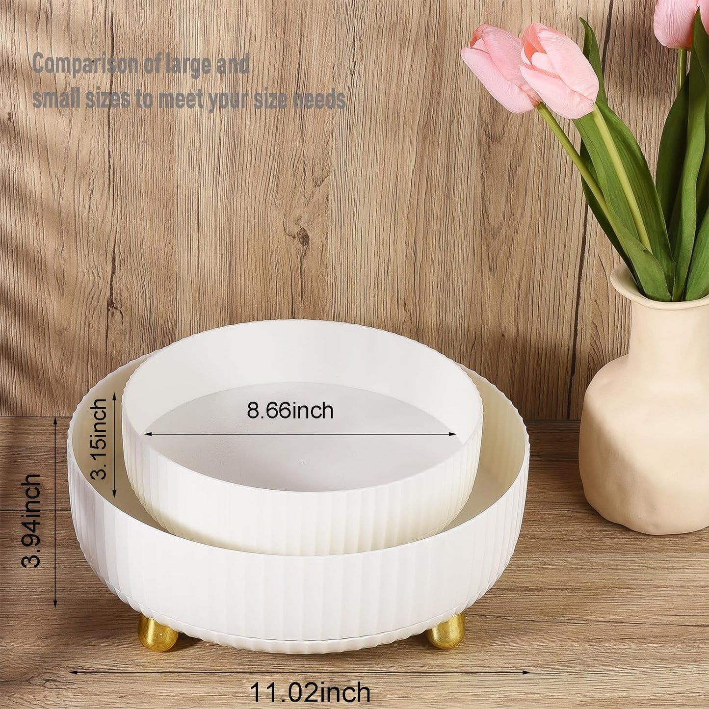 Anyoifax Makeup Perfume Organizer Tray 360 Degree Rotating Lazy Susan Skincare Lotion Organizer Spinning Cosmetics Storage for Dresser, Vanity, Bathroom Countertop, Large Ivory White