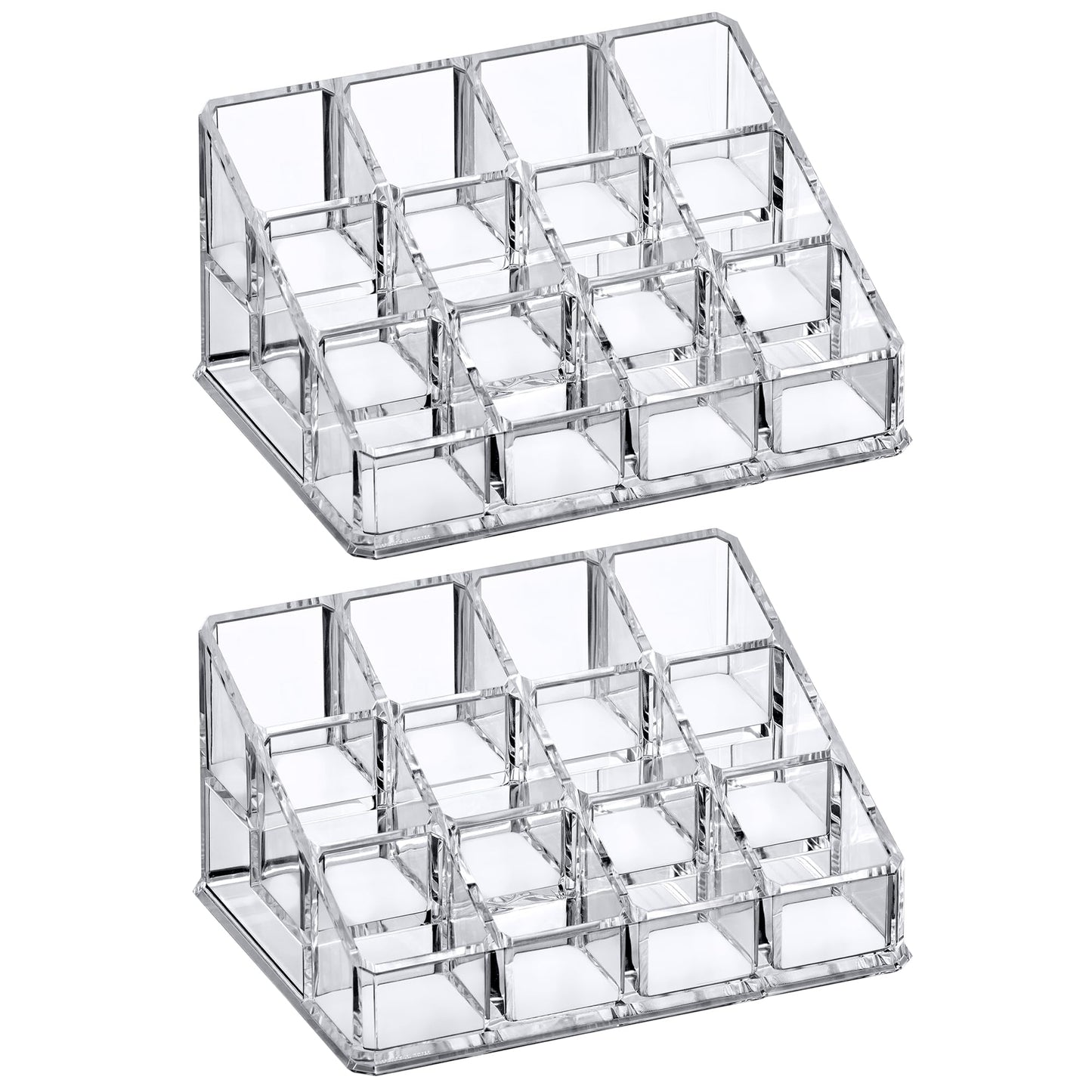 Amazing Abby - Charm - 2-Pack 12-Slot Acrylic Nail Polish Organizer, Lipstick Holder, Lip Gloss Organizer, Cosmetic Storage Display, Perfect Storage Solution for Drawer, Vanity, Bathroom, and More