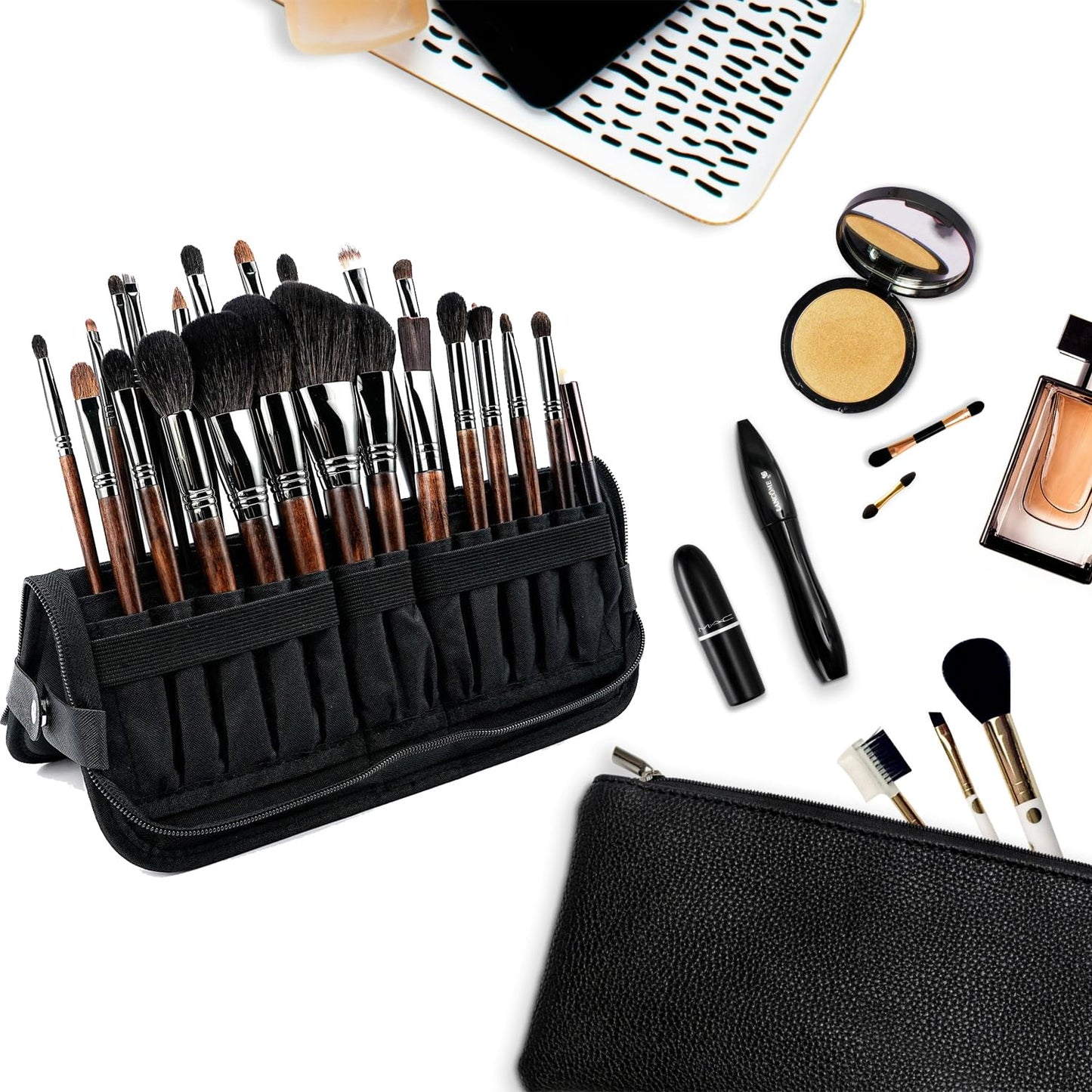 Zisqerts Makeup Brush Holder Waterproof Portable Makeup Brush Organizer Travel Case Stand Up Cosmetic Brush Storage Bag Handheld Makeup Bag for Travel (1 Pcs)