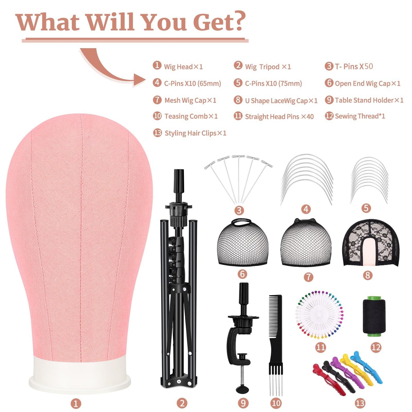 Beauty Star 63 inches Tall Wig Stand Tripod with 22inch Mannequin Head, Canvas Block Wig Head Included Adjustable Holder and Wig Caps Kit for Multiple wigs, Perfect for Making Wigs, Display Styling