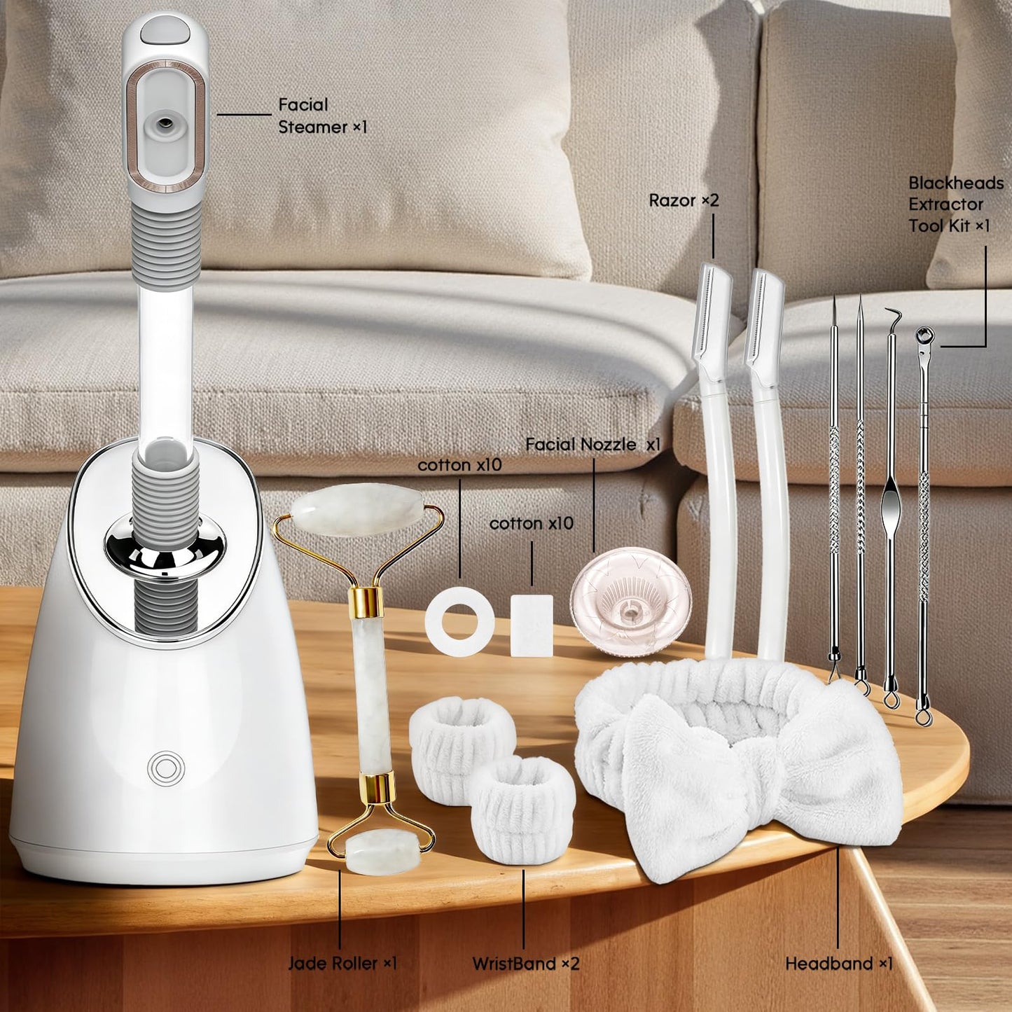 Pjordo Facial Steamer Spa Kit, Nano Ionic Face Steamer for Deep Cleaning Unclogs Pores, Warm Mist Humidifier Steamer for Face Home Sauna SPA, Self Care Gifts for Women