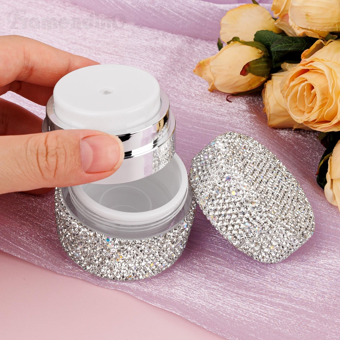 Framendino, Refillable Cream Jars Bling 1oz Empty Dispensing Box Airless Pump Jar for Makeup Travel