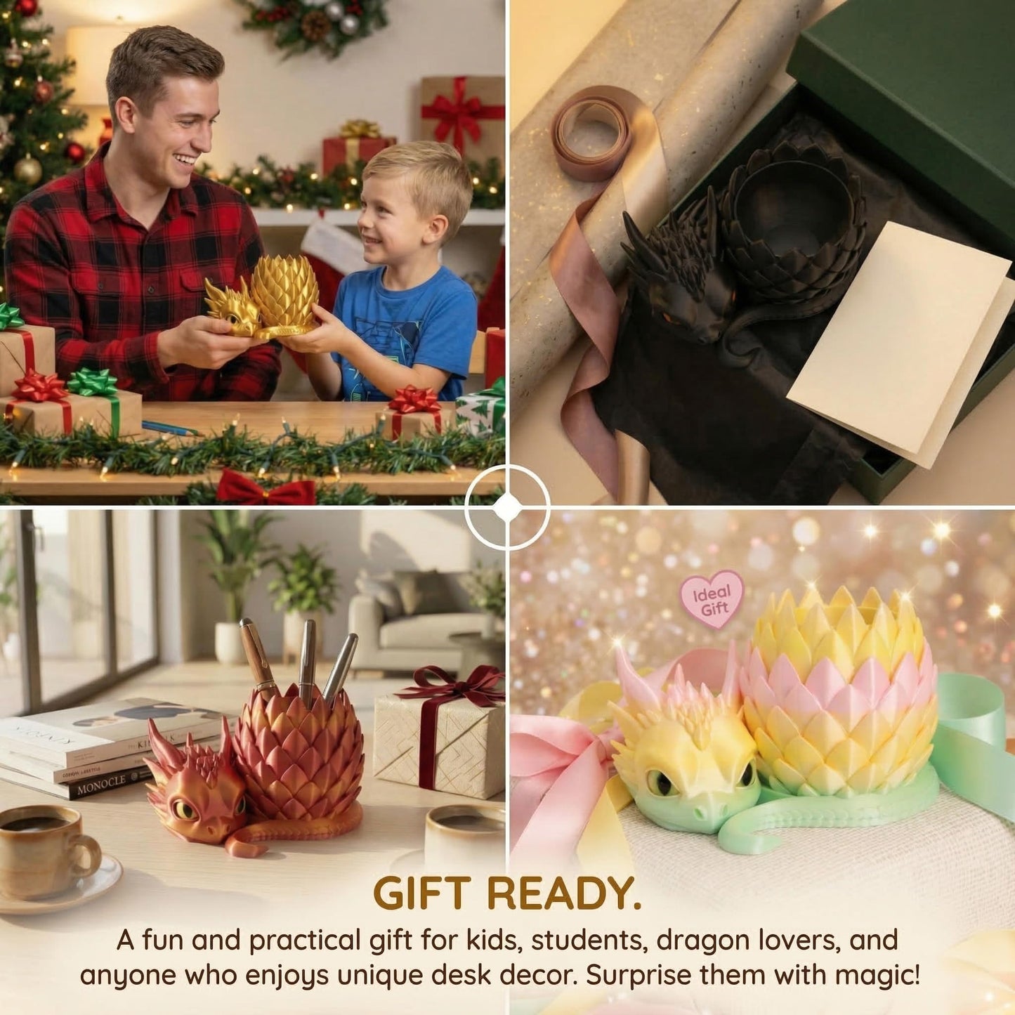 LehuoMaker 3D Printed Dragon Pencil Holder for Desk, Removable Dragon Egg Pen Holder, Cute Pencil Cup Desk Organizer for Pens, Pencils, Paper Clips, Makeup Brushes, Fantasy Desk Decor Gift for Kids