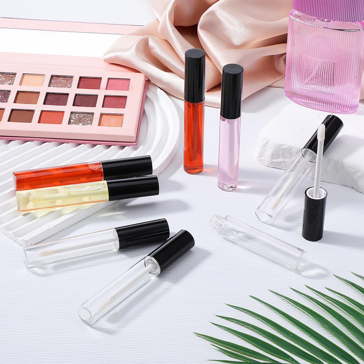 Giantree 50 Pack 10 ml Empty Lip Gloss Tube Containers, Refillable Lip Balm Bottle Plastic Reusable Gloss Container Lipstick Bottle with Rubber Insert for Travel DIY Makeup Personal Cosmetic