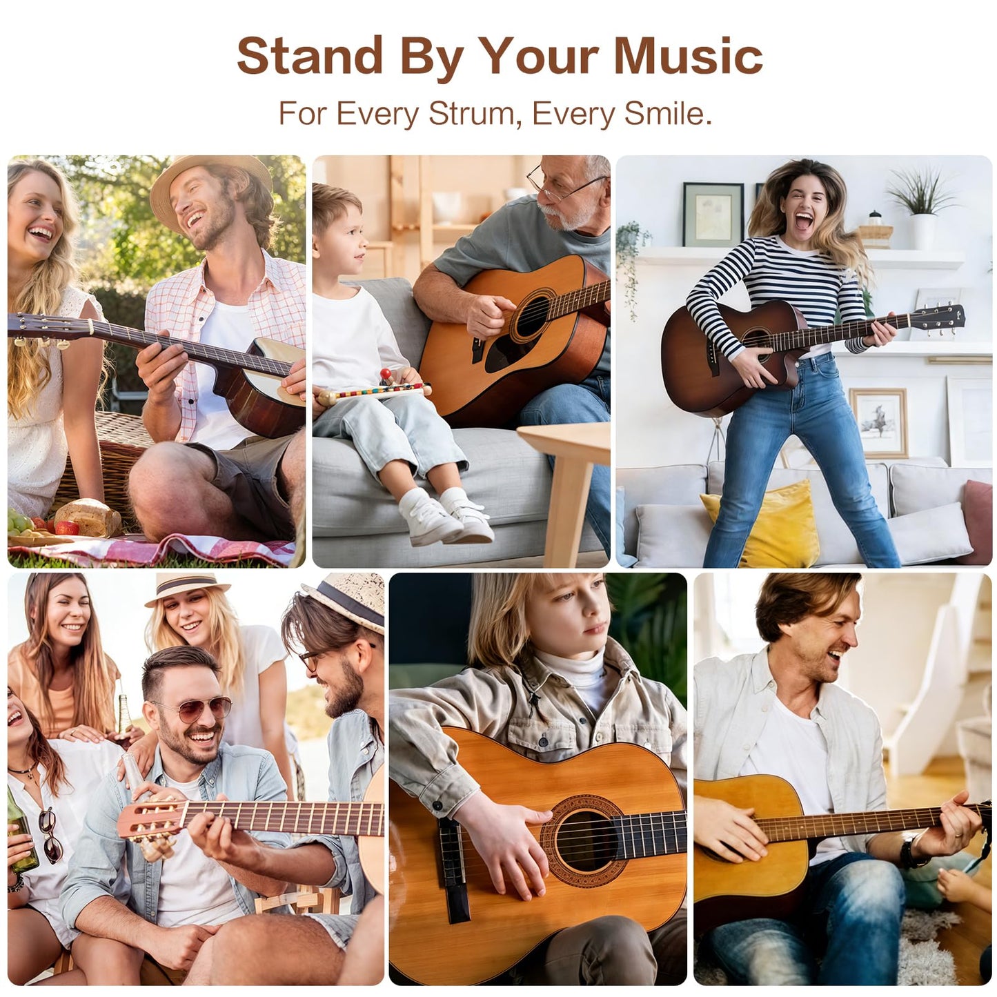 Bikoney Guitar Stand for 4 Guitars - Acoustic, Electric, Bass & Ukulele Floor Rack with 2 Wood Shelves for Amp Holder, Vinyl Records & Media Storage - Adjustable Multi Guitar Display Stand for Music Studio Home (Patent)