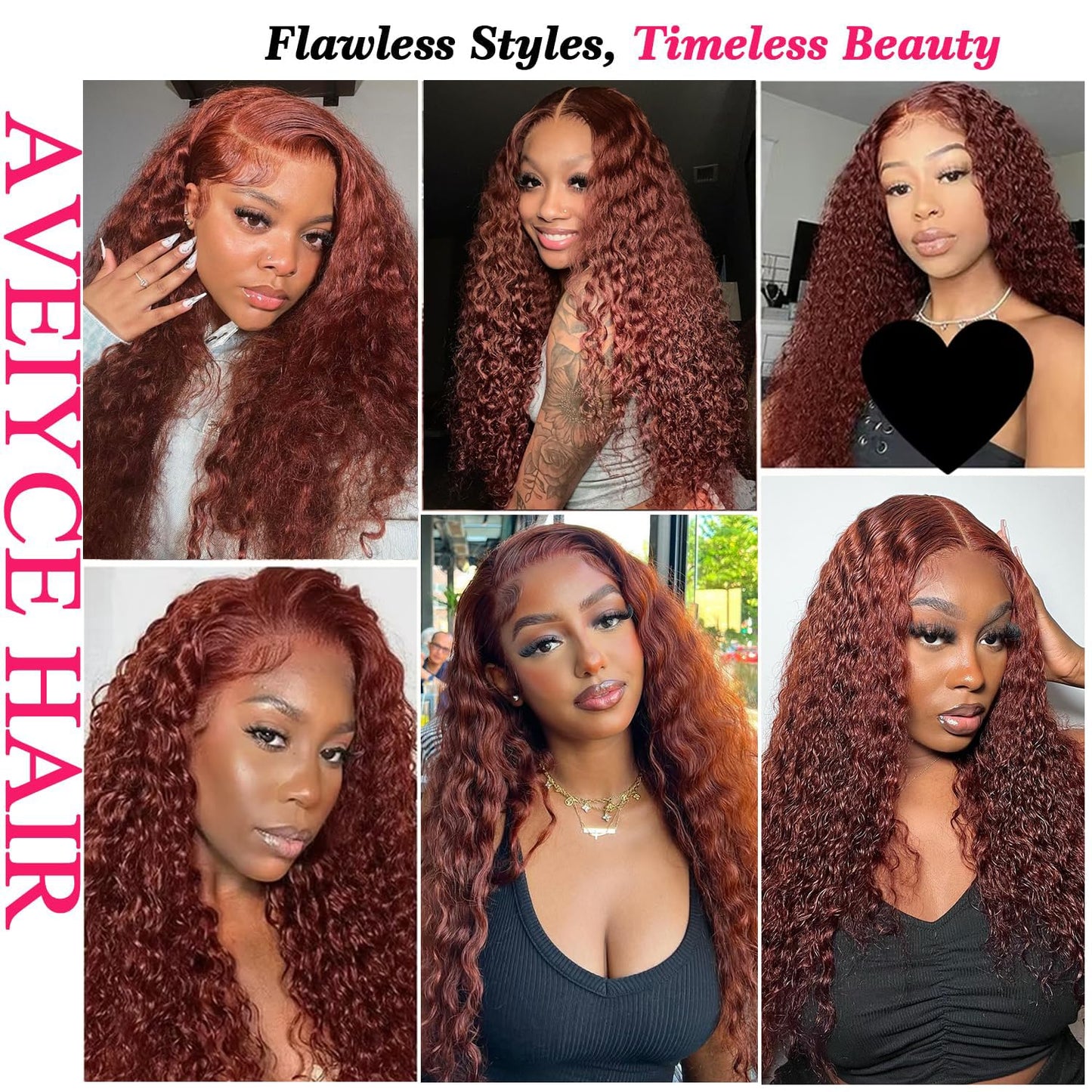Aveiyce Reddish Brown Deep Wave Lace Front Wigs Human Hair 33b Color 13x4 HD Lace Frontal Wig for Women 180% Density Glueless Copper Red Curly Wig Pre Plucked 26 Inch