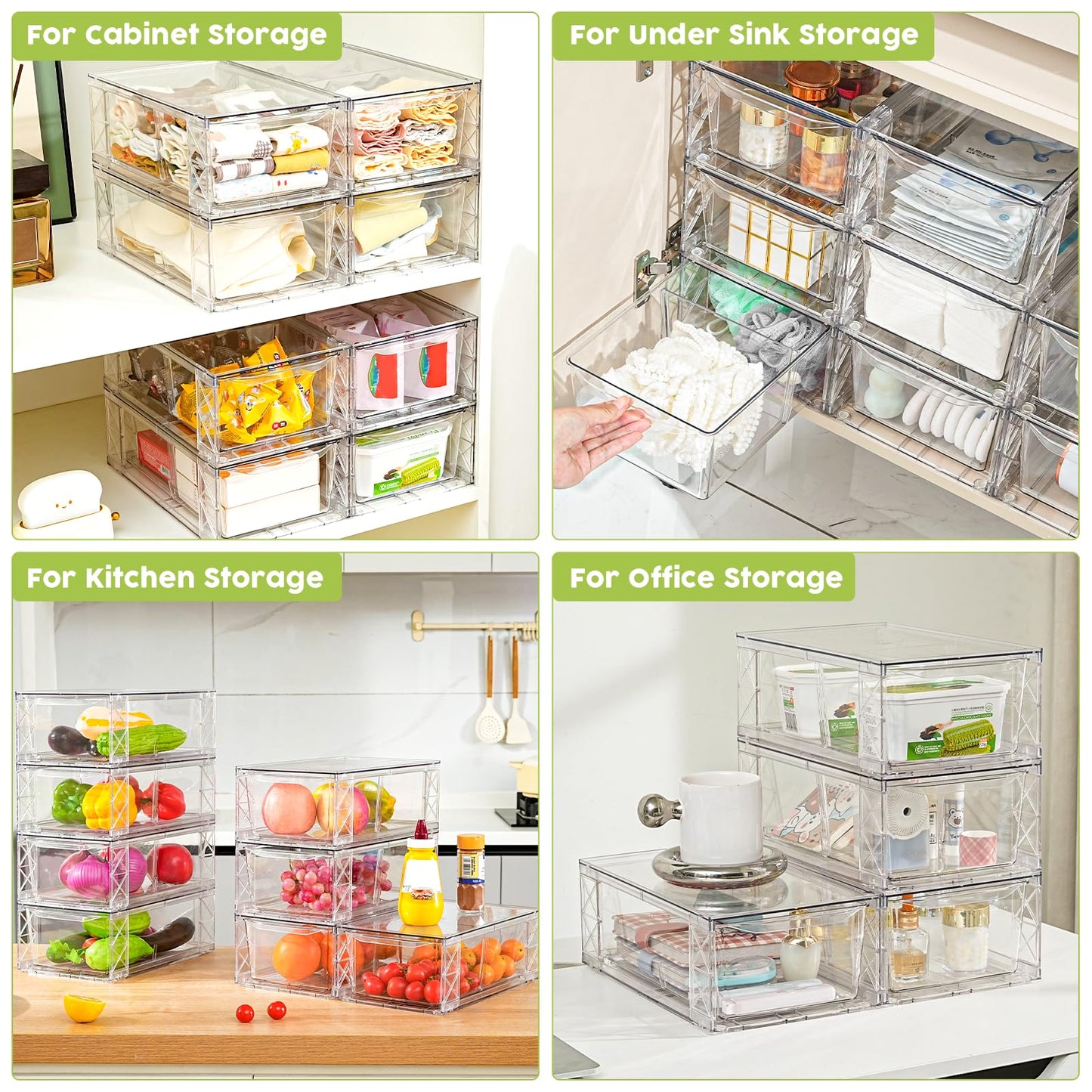8 Pack Acrylic Storage Drawers, Clear Stackable Storage Drawers, Acrylic Organizers Drawers for Under Sink, Pantry, Bathroom, AcrylicStorage Containers for Makeup Organizers Cosmetic Display, Medium