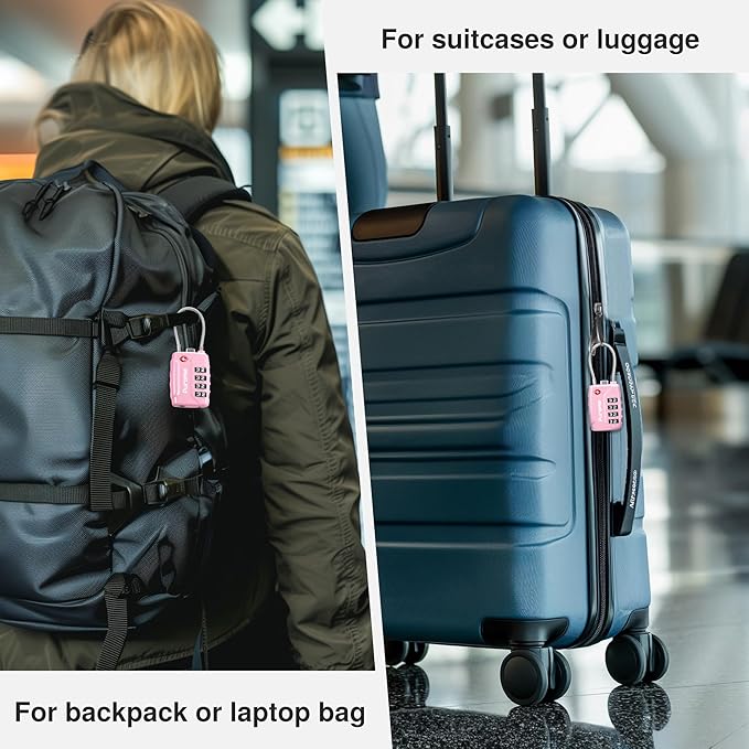 Puroma 2 Pack TSA Approved Luggage Locks, 4 Digit Combination Travel Locks Resettable Code Lock with Zinc Alloy Body for Suitcase, Toolbox, Backpack, Bag, Gym Locker (Basic Pink)