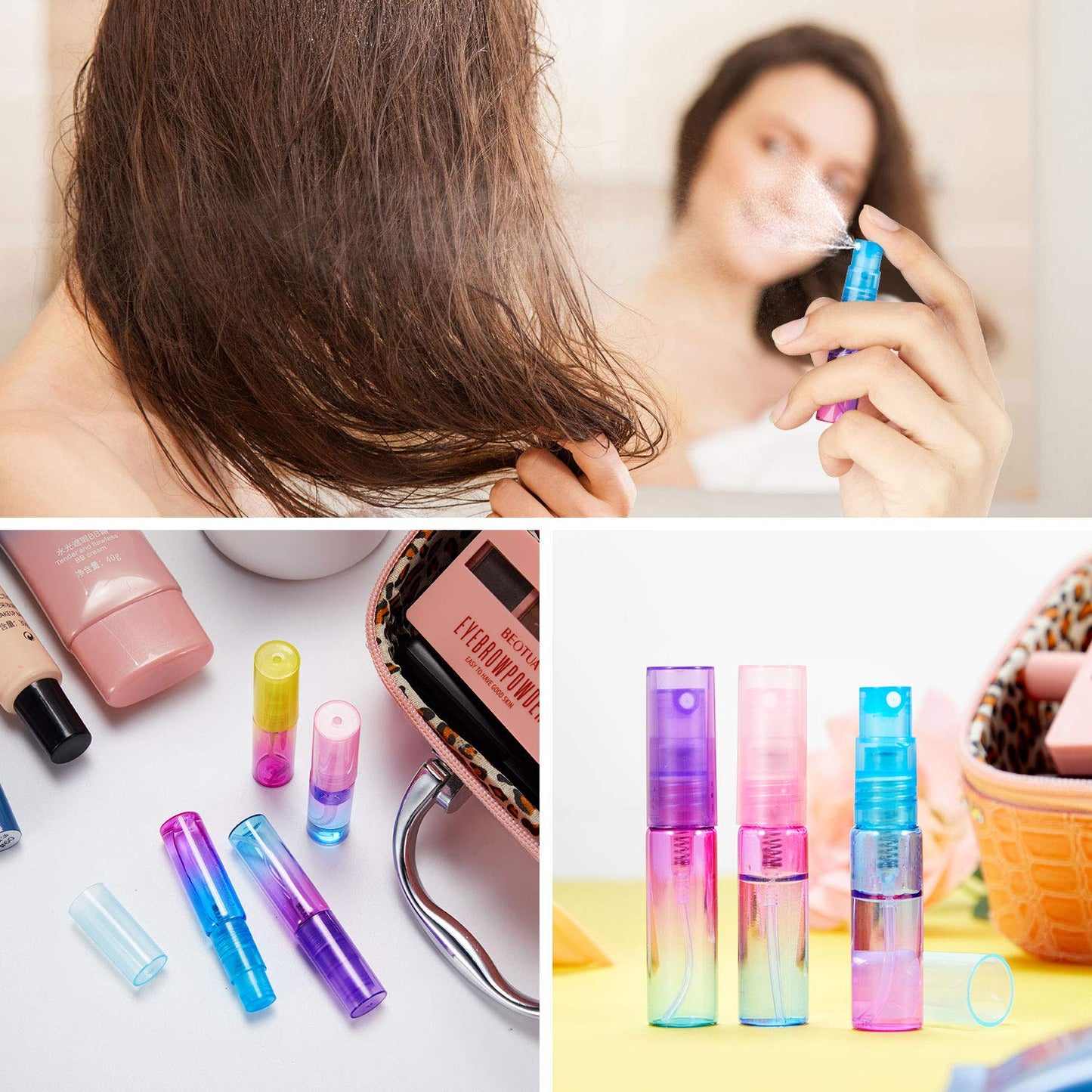 Patelai 24 Pieces Mini Perfume Spray Bottles 4 ml Colorful Glass Bottles Refillable Empty Container Fine Mist Bottle Portable Tube for Cleaning, Travel, Essential Oils, Perfume, 6 Gradient Colors