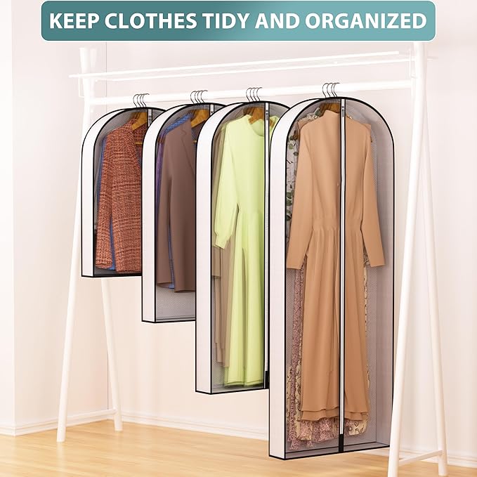 40” Garment Bags for Hanging Clothes 4” Gusseted - with Clear Window, Breathable Fabric, Metal Zipper, Suit Coat Dress Protector for Clothes Closet storage, Season Off, Moving, 3 Pack