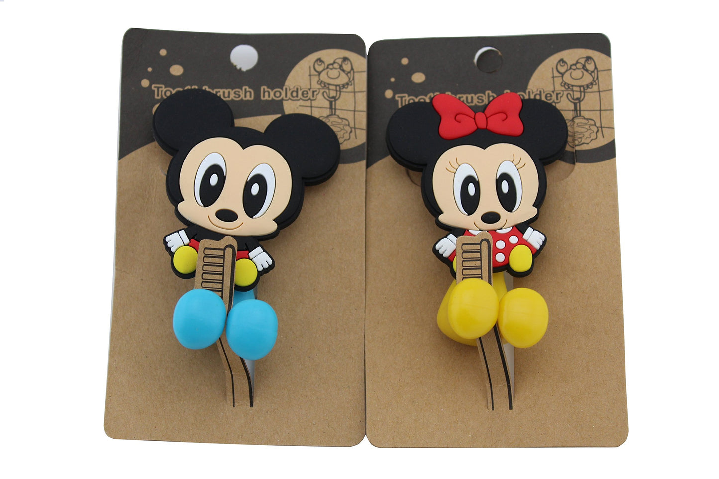Mickey Minnie 2 pcs Set Toothbrush Holders with Suction Cup for Wall in Bathroom at Home RV Camper Van